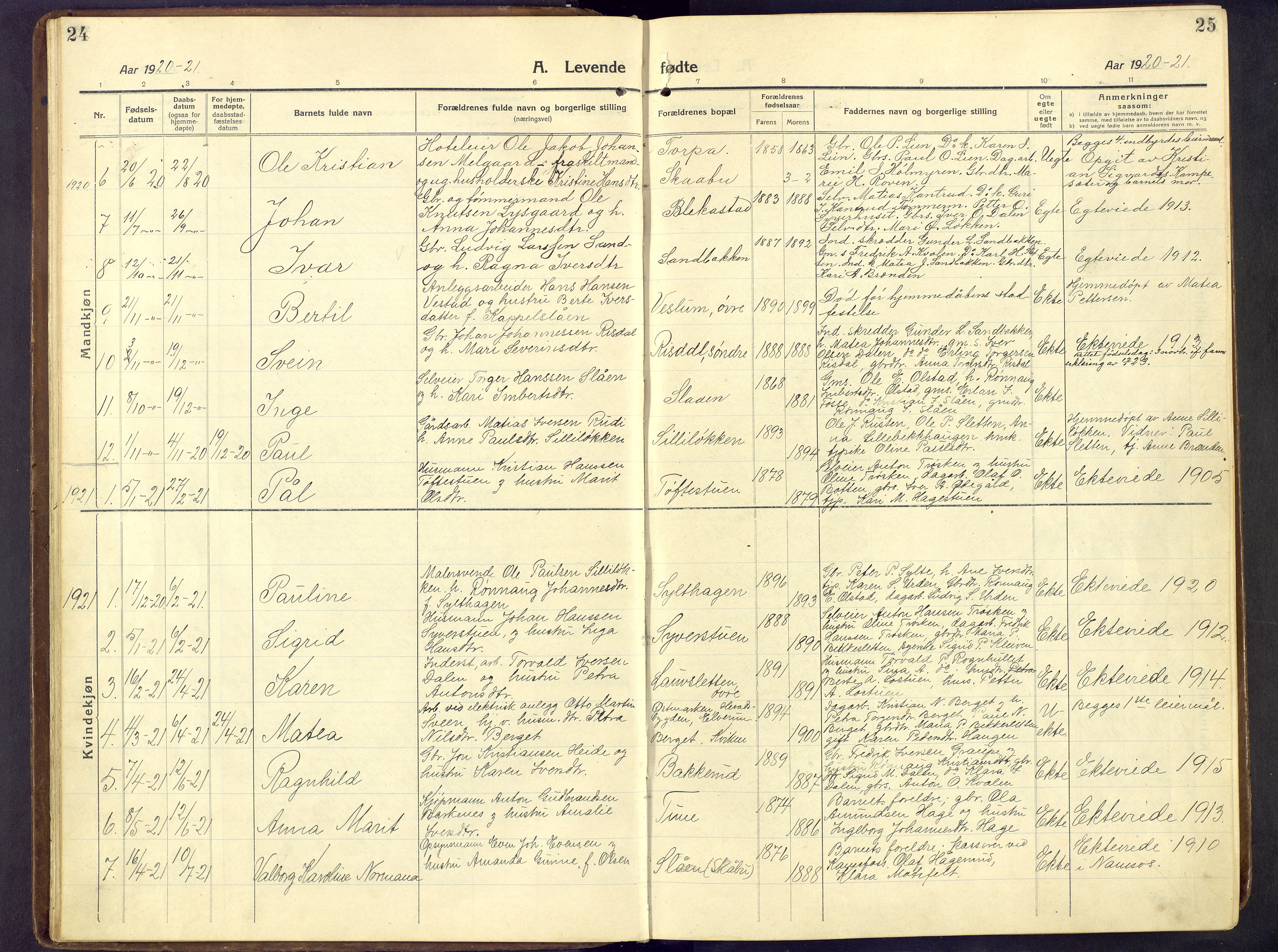 Nord-Fron prestekontor, SAH/PREST-080/H/Ha/Hab/L0009: Parish register (copy) no. 9, 1915-1958, p. 24-25