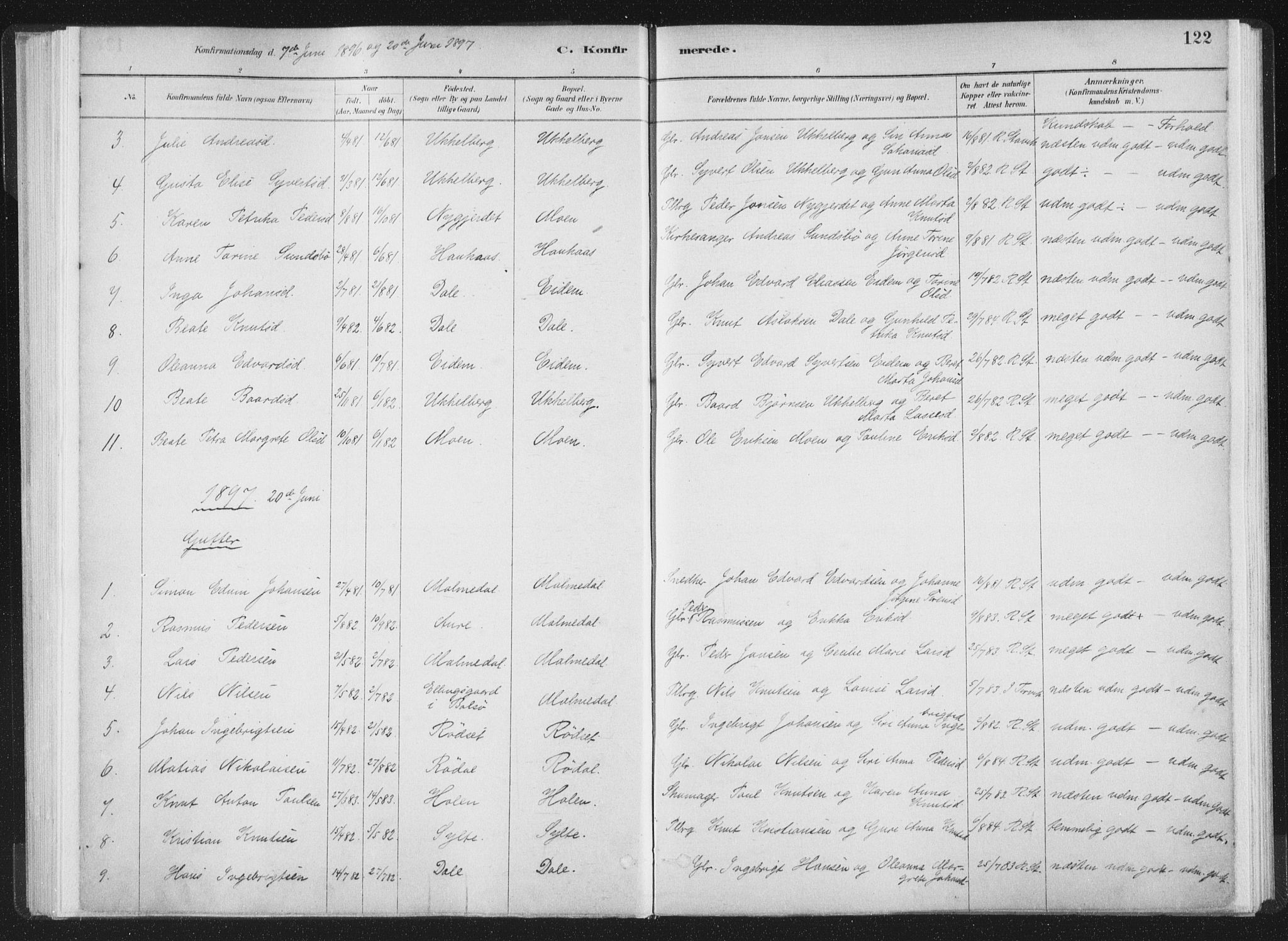 Ministerialprotokoller, klokkerbøker og fødselsregistre - Møre og Romsdal, SAT/A-1454/564/L0740: Parish register (official) no. 564A01, 1880-1899, p. 122