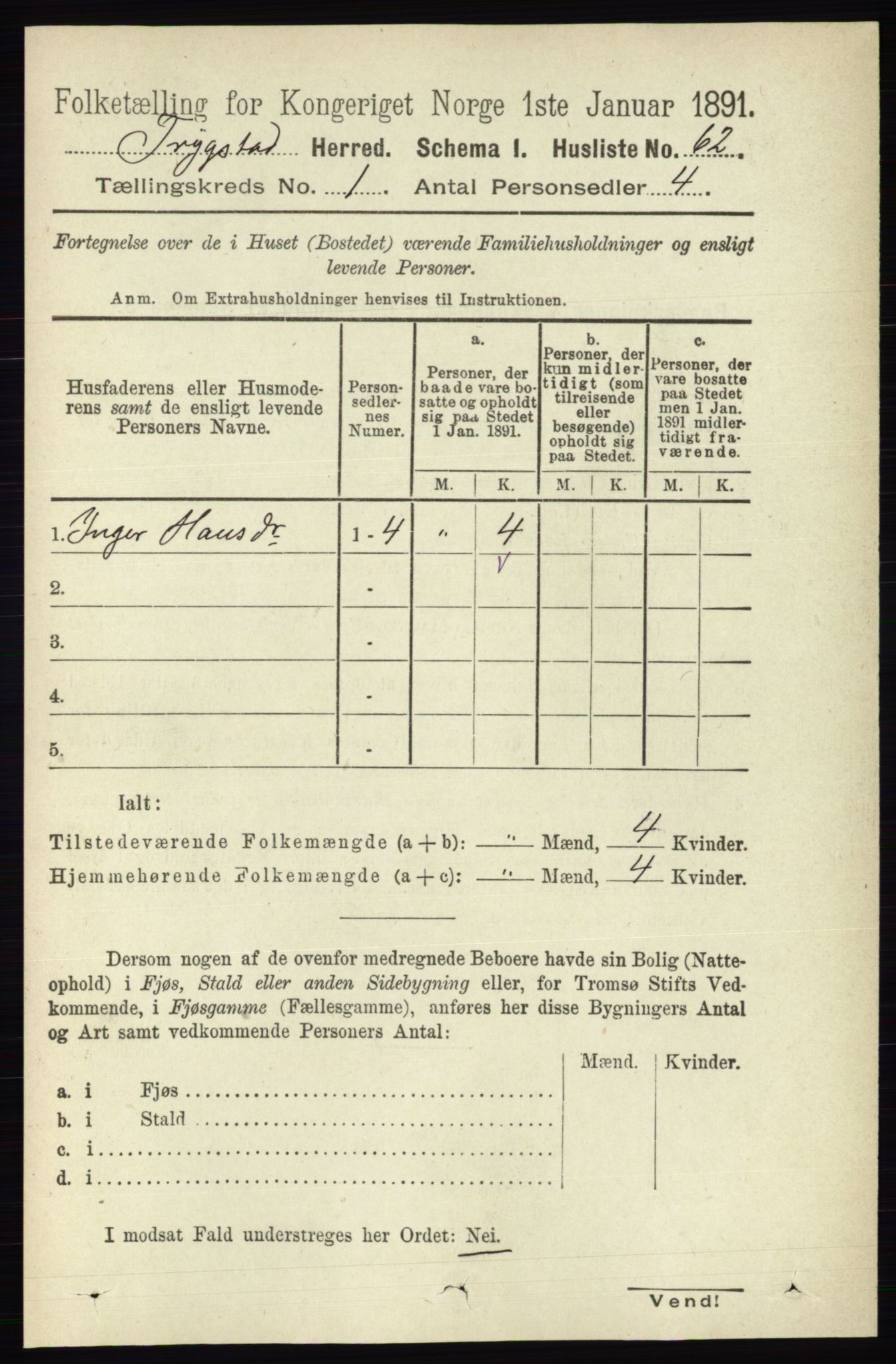 RA, 1891 Census for 0122 Trøgstad, 1891, p. 90