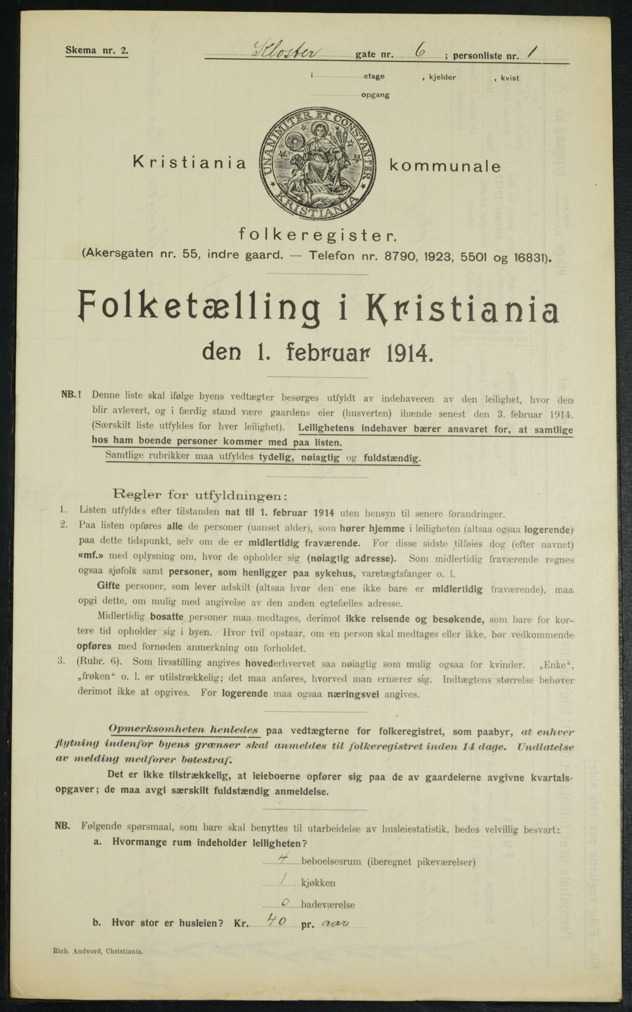 OBA, Municipal Census 1914 for Kristiania, 1914, p. 52099