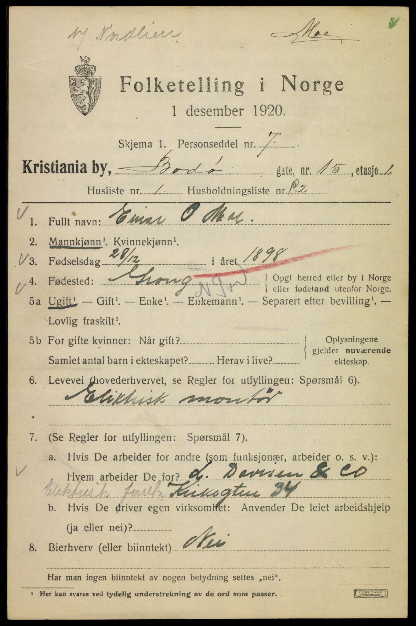 SAO, 1920 census for Kristiania, 1920, p. 164103