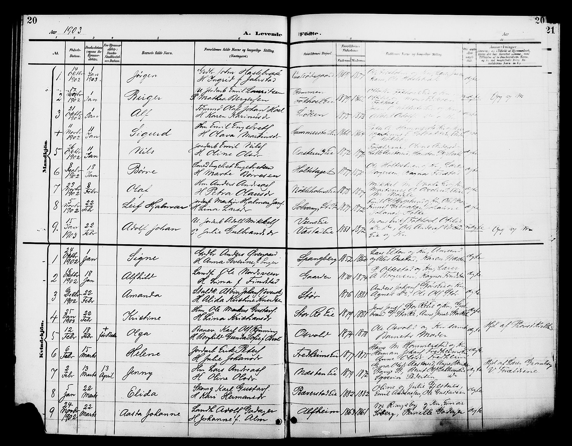 Stange prestekontor, SAH/PREST-002/L/L0012: Parish register (copy) no. 12, 1900-1908, p. 20