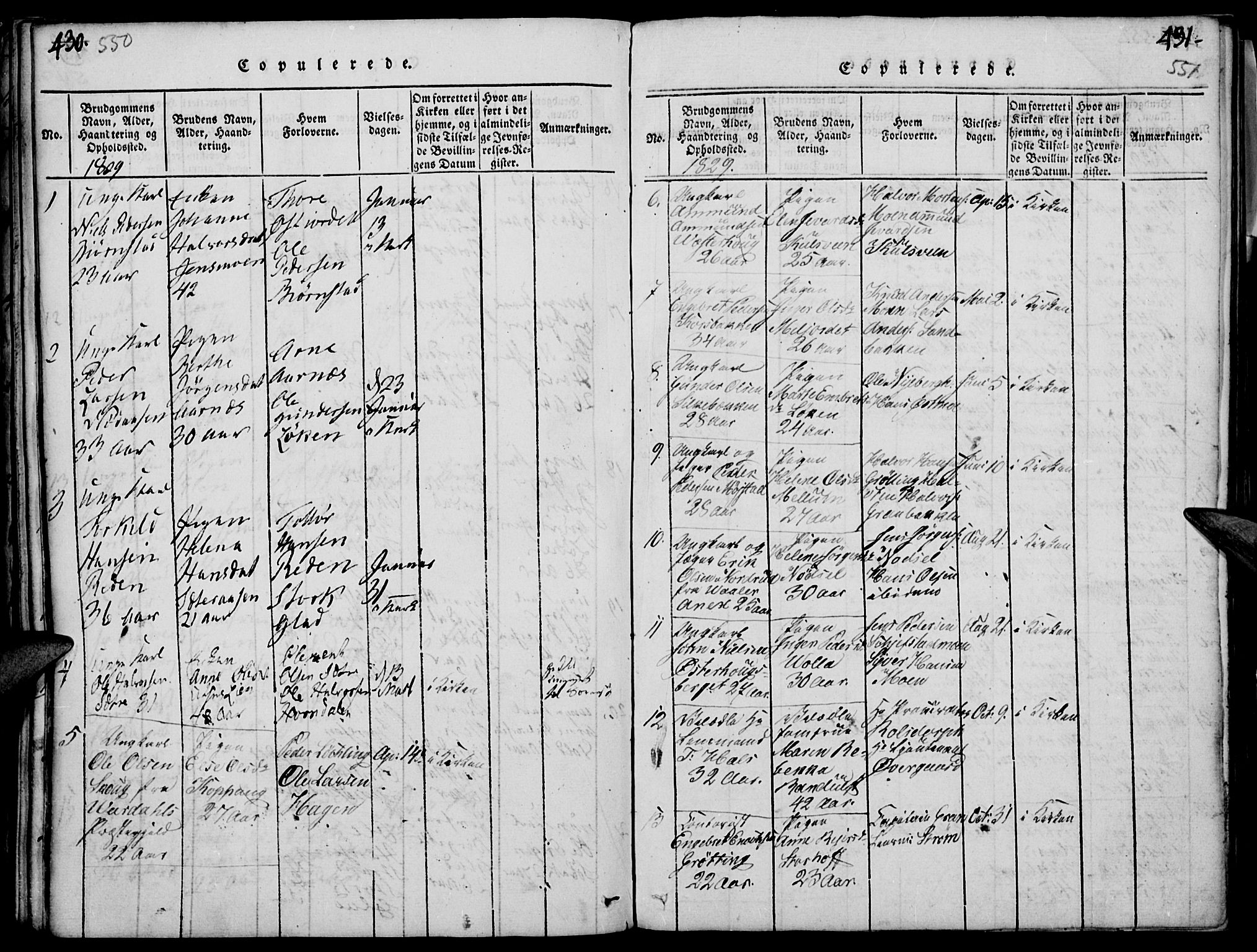 Elverum prestekontor, AV/SAH-PREST-044/H/Ha/Haa/L0007: Parish register (official) no. 7, 1815-1830, p. 550-551