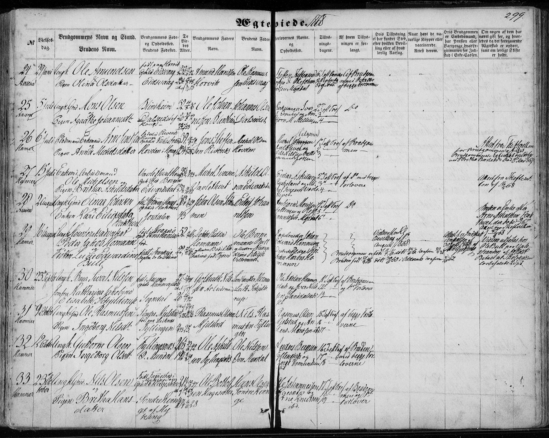 Hamre sokneprestembete, AV/SAB-A-75501/H/Ha/Haa/Haaa/L0014: Parish register (official) no. A 14, 1858-1872, p. 299