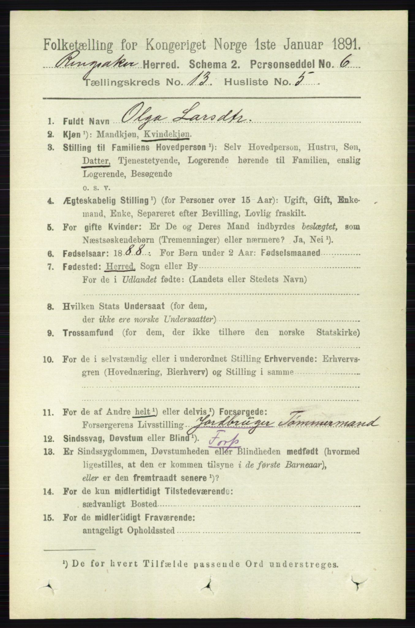 RA, 1891 census for 0412 Ringsaker, 1891, p. 7234