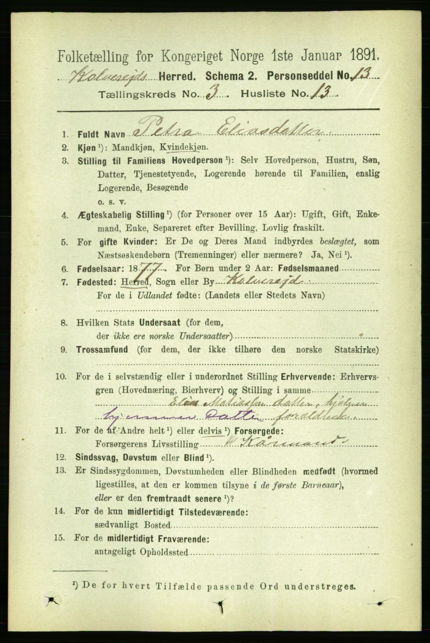 RA, 1891 census for 1752 Kolvereid, 1891, p. 955