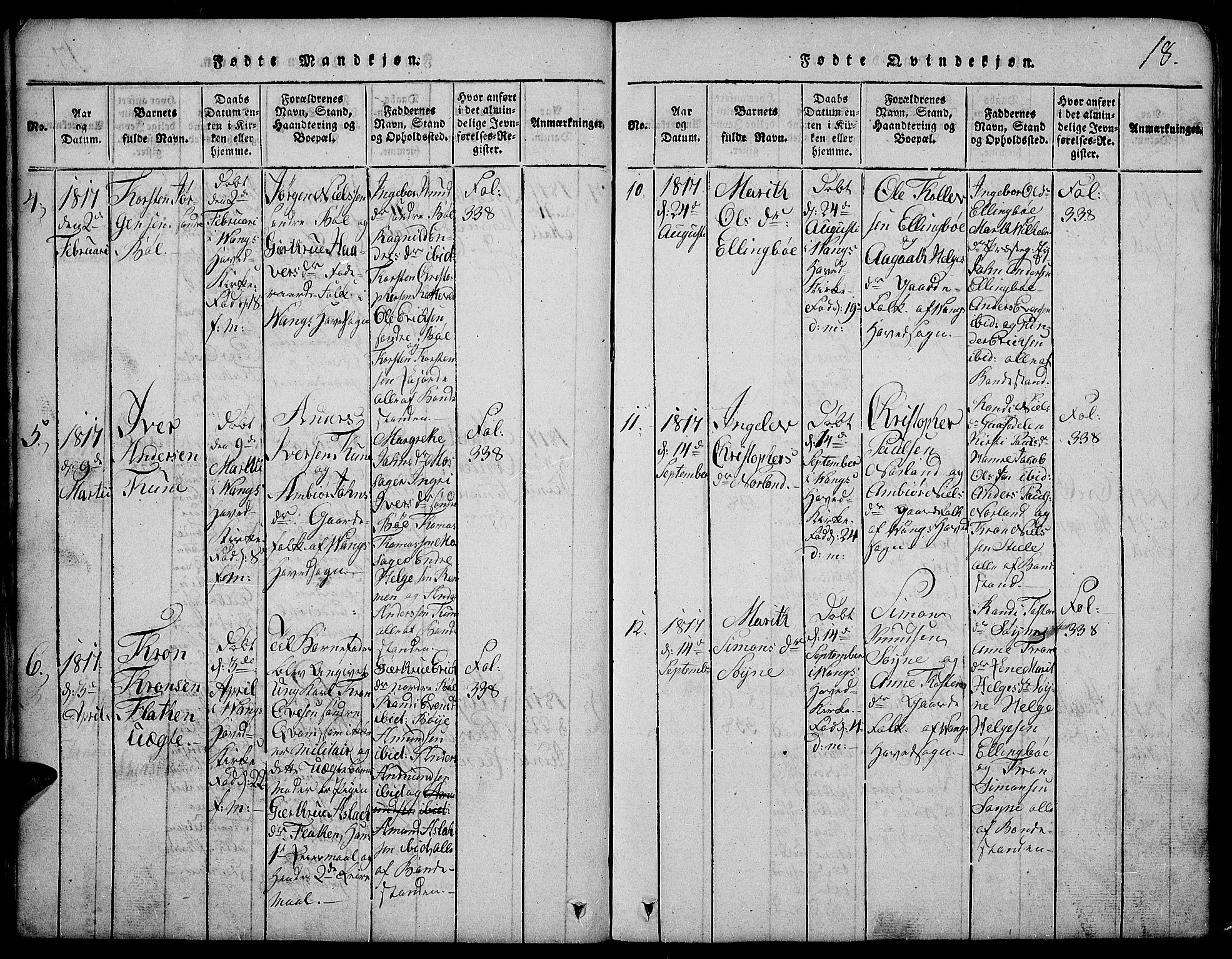 Vang prestekontor, Valdres, SAH/PREST-140/H/Hb/L0002: Parish register (copy) no. 2, 1814-1889, p. 18