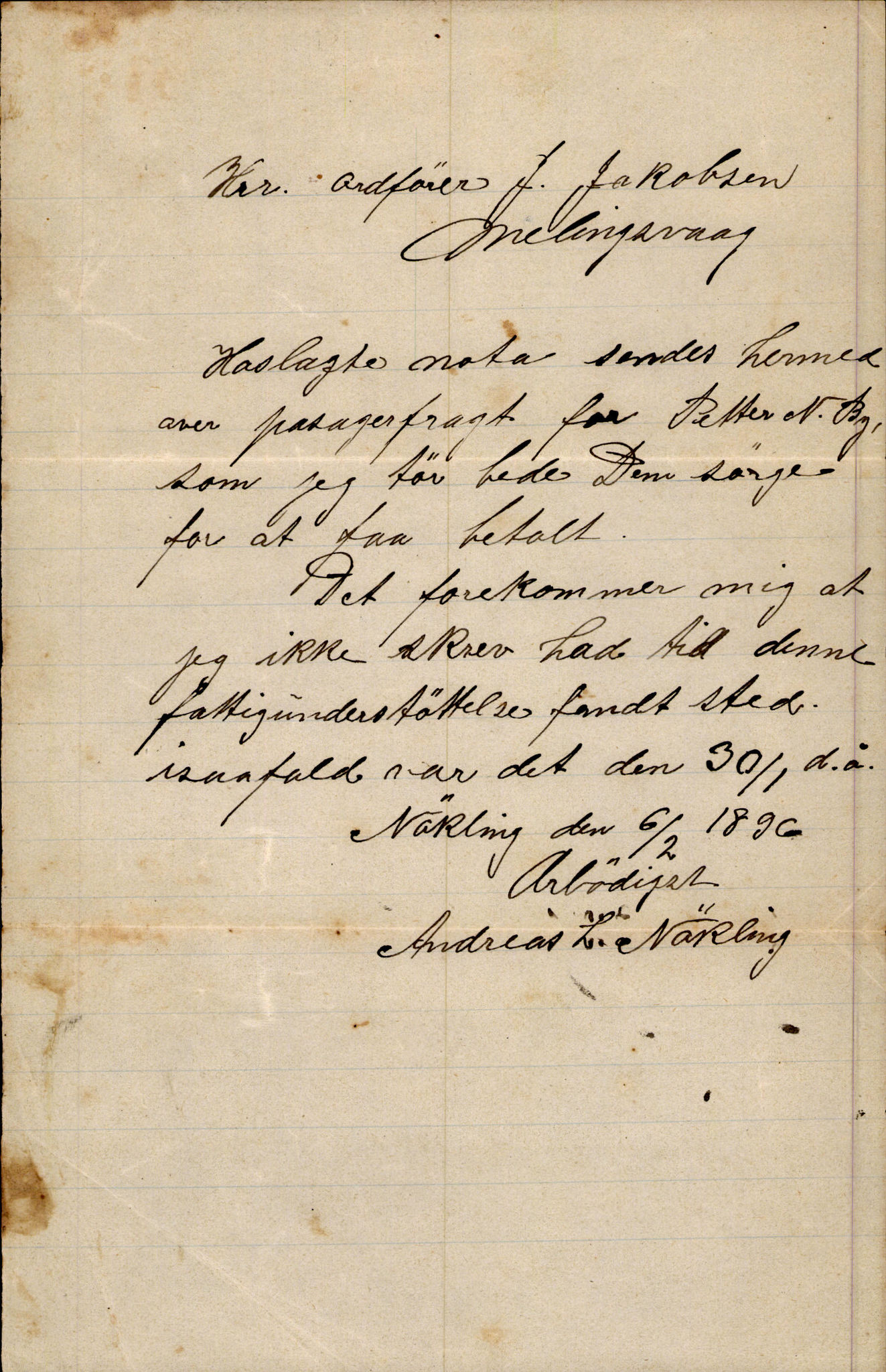 Finnaas kommune. Formannskapet, IKAH/1218a-021/D/Da/L0001/0004: Korrespondanse / saker / Kronologisk ordna korrespodanse, 1890-1896, p. 12