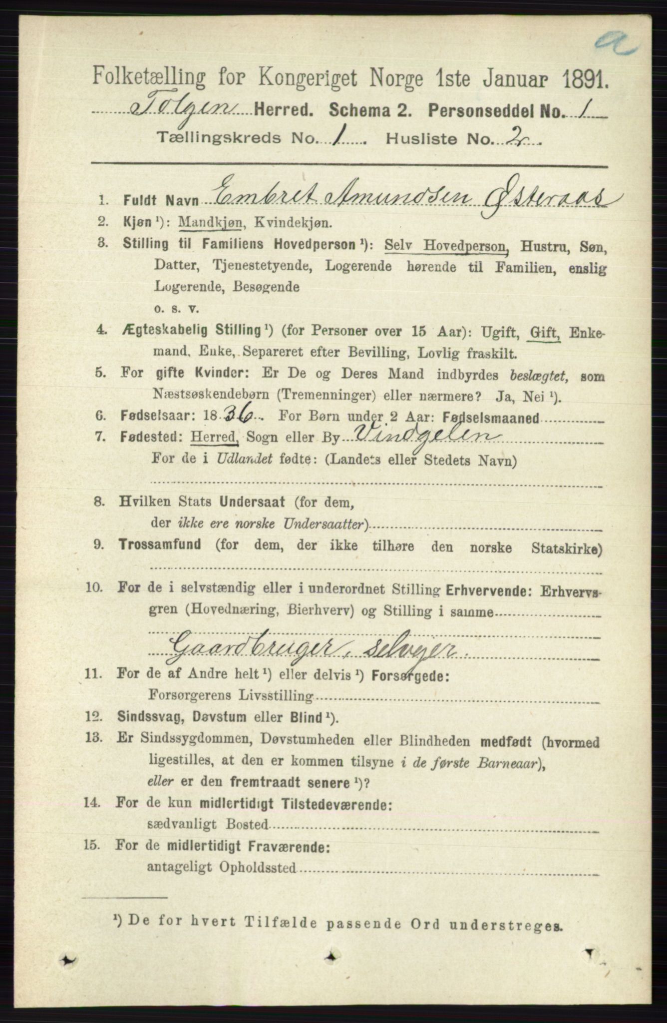 RA, 1891 census for 0436 Tolga, 1891, p. 76