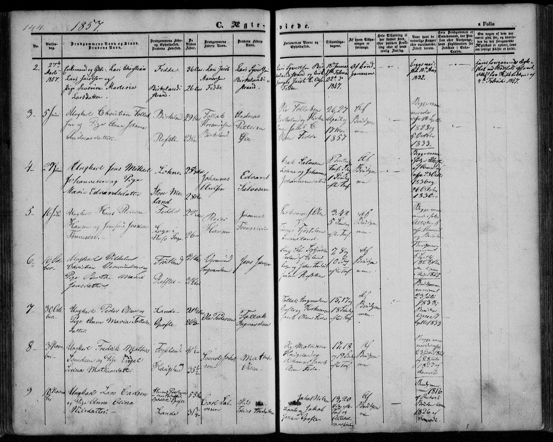 Kvinesdal sokneprestkontor, AV/SAK-1111-0026/F/Fa/Faa/L0002: Parish register (official) no. A 2, 1850-1876, p. 144