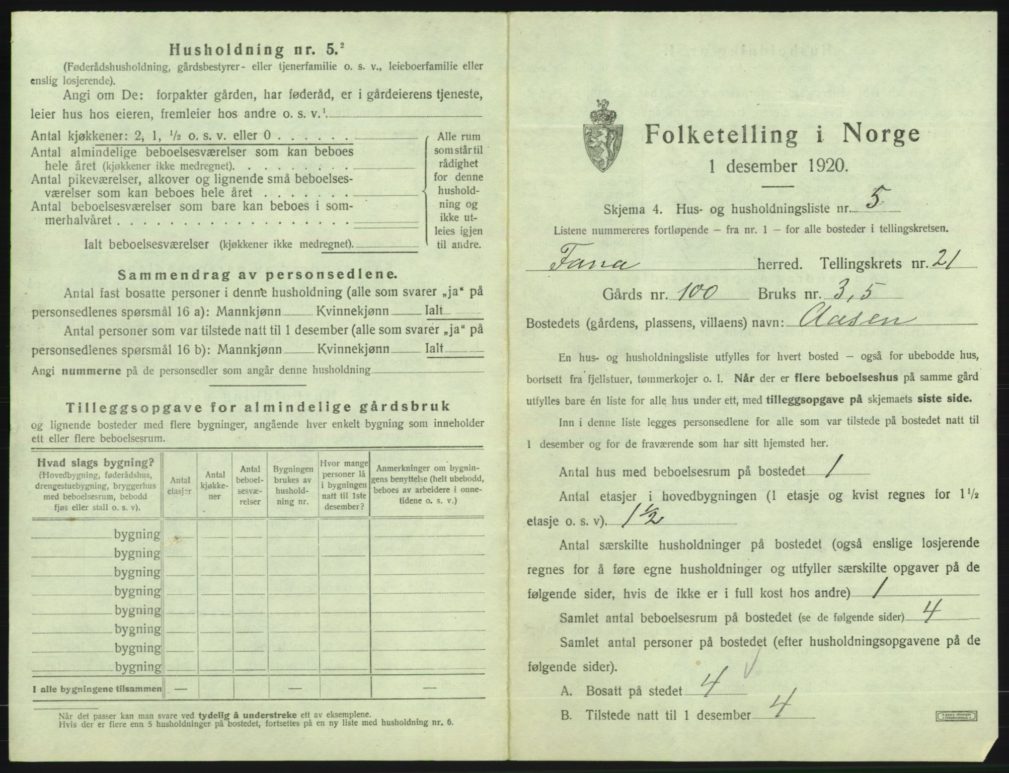 SAB, 1920 census for Fana, 1920, p. 3050