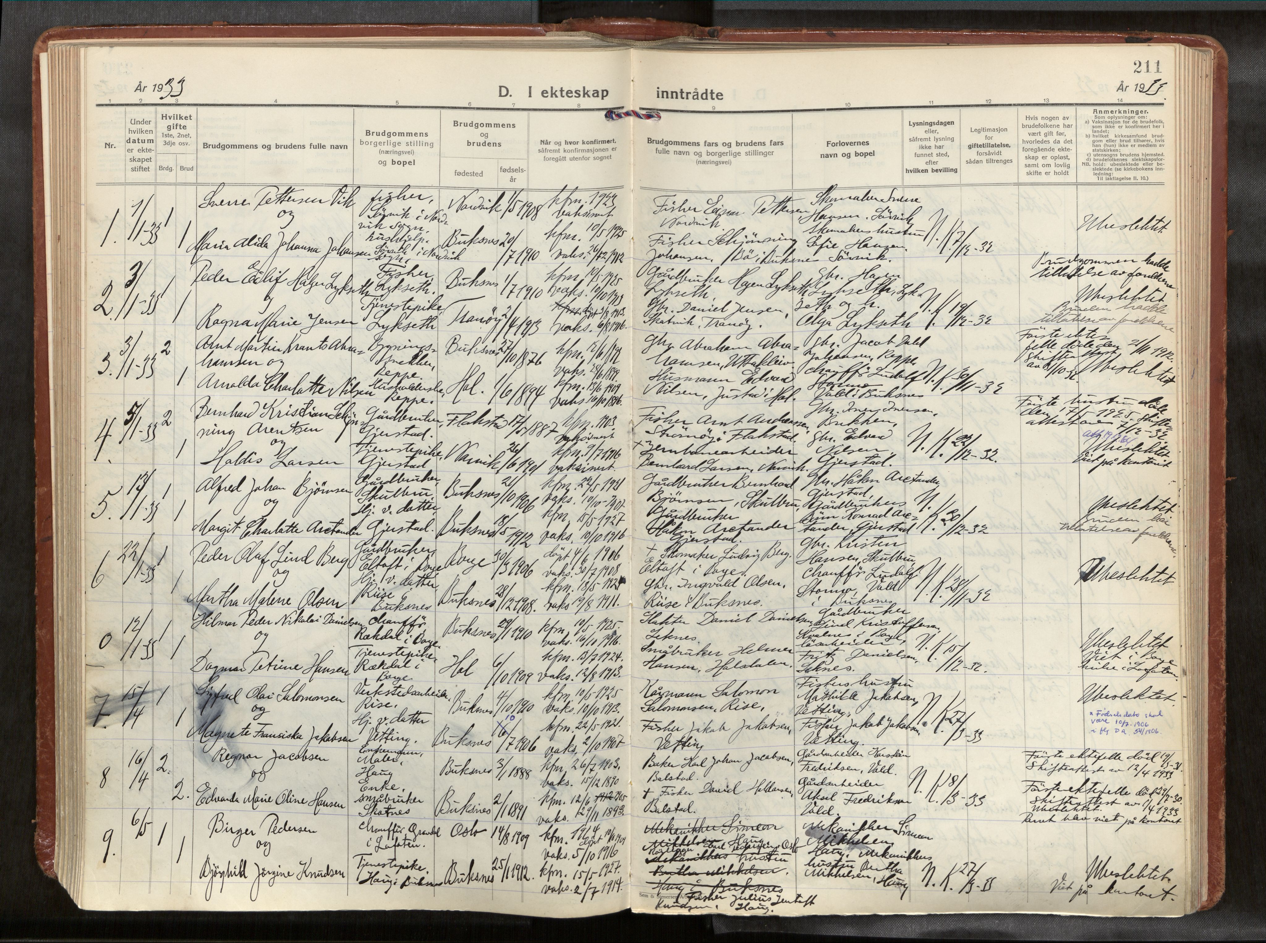 Ministerialprotokoller, klokkerbøker og fødselsregistre - Nordland, SAT/A-1459/881/L1161: Parish register (official) no. 881A14, 1932-1955, p. 211