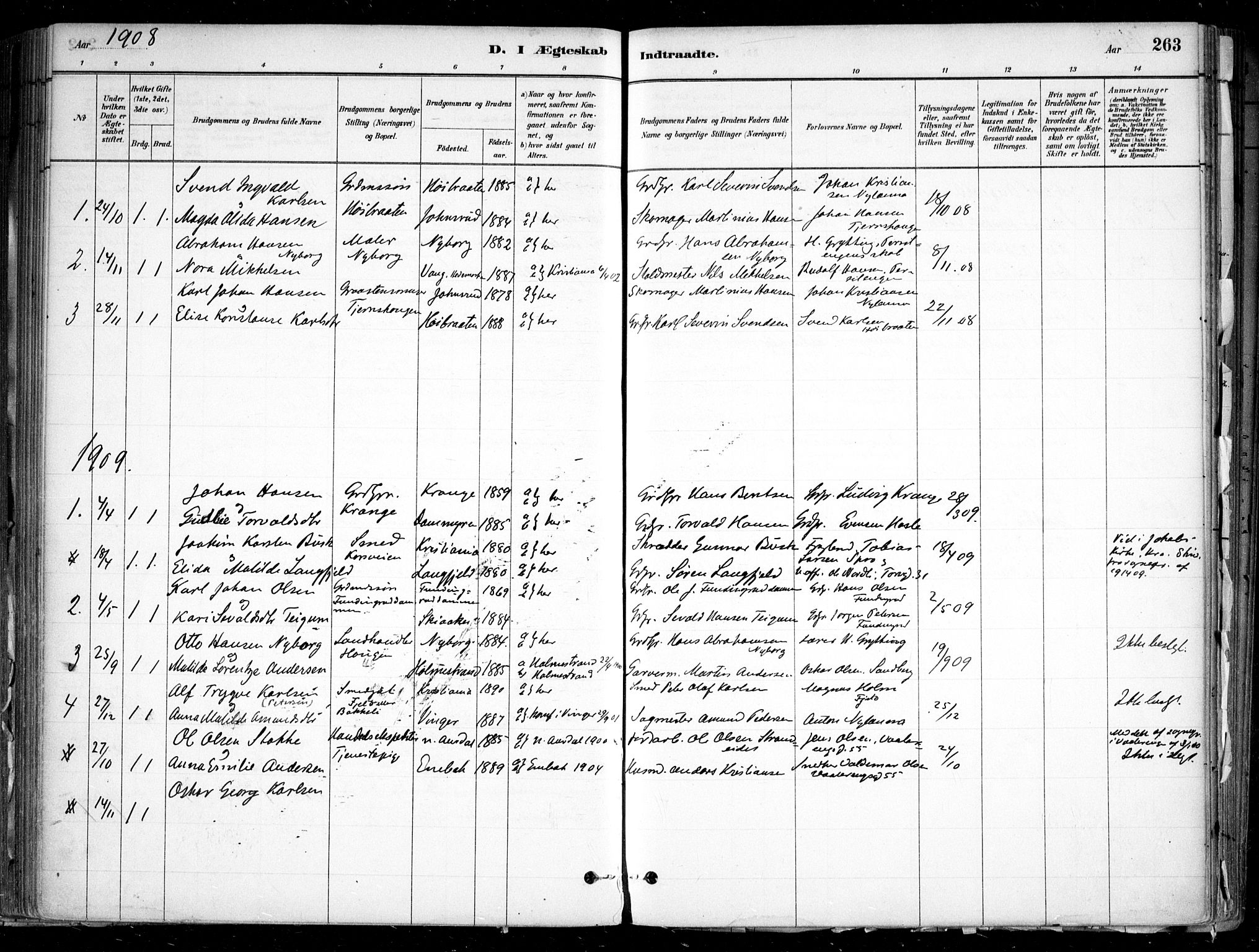 Nesodden prestekontor Kirkebøker, SAO/A-10013/F/Fa/L0009: Parish register (official) no. I 9, 1880-1915, p. 263