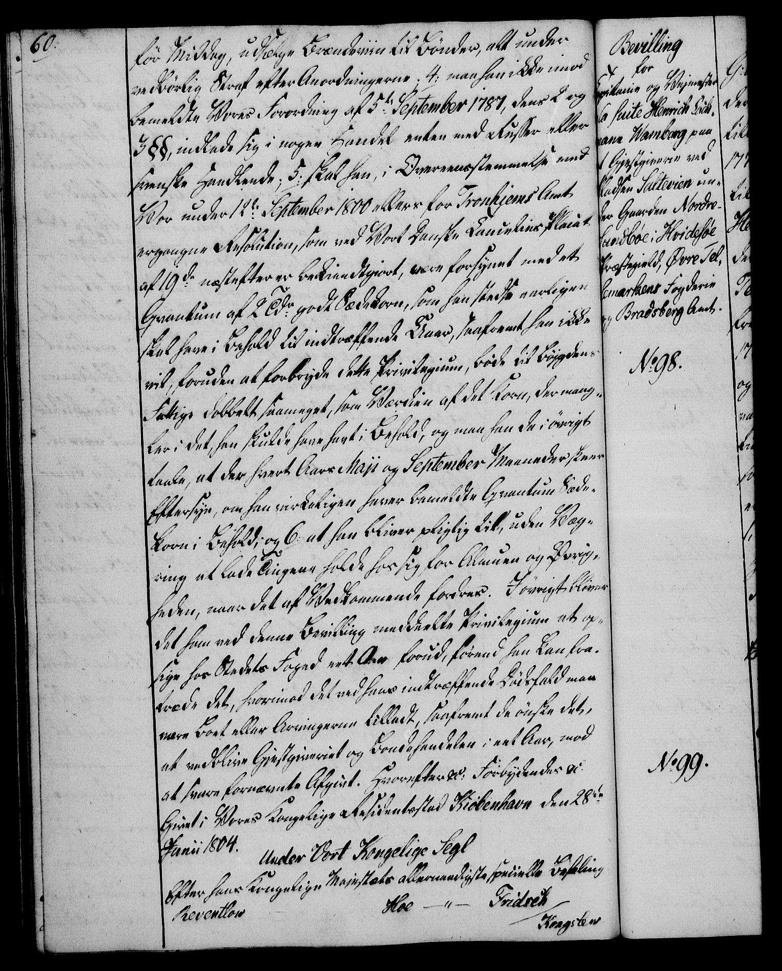 Rentekammeret, Kammerkanselliet, RA/EA-3111/G/Gg/Gga/L0018: Norsk ekspedisjonsprotokoll med register (merket RK 53.18), 1804-1806, p. 60