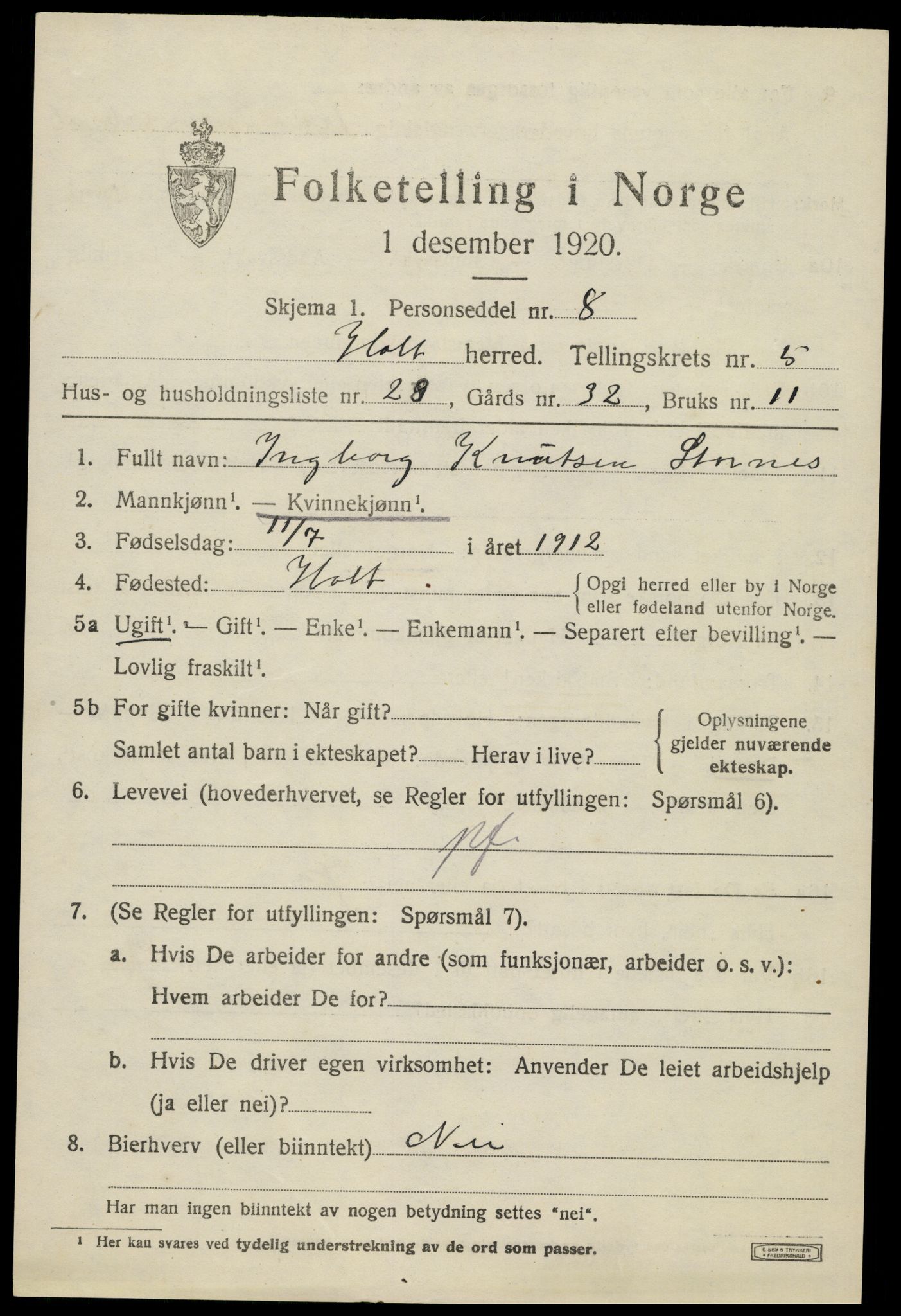 SAK, 1920 census for Holt, 1920, p. 3782