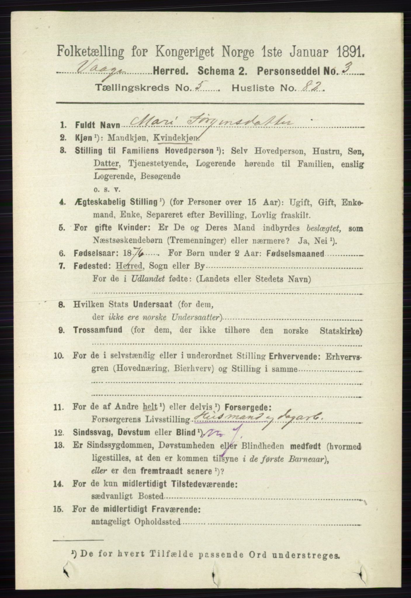 RA, 1891 census for 0515 Vågå, 1891, p. 3823