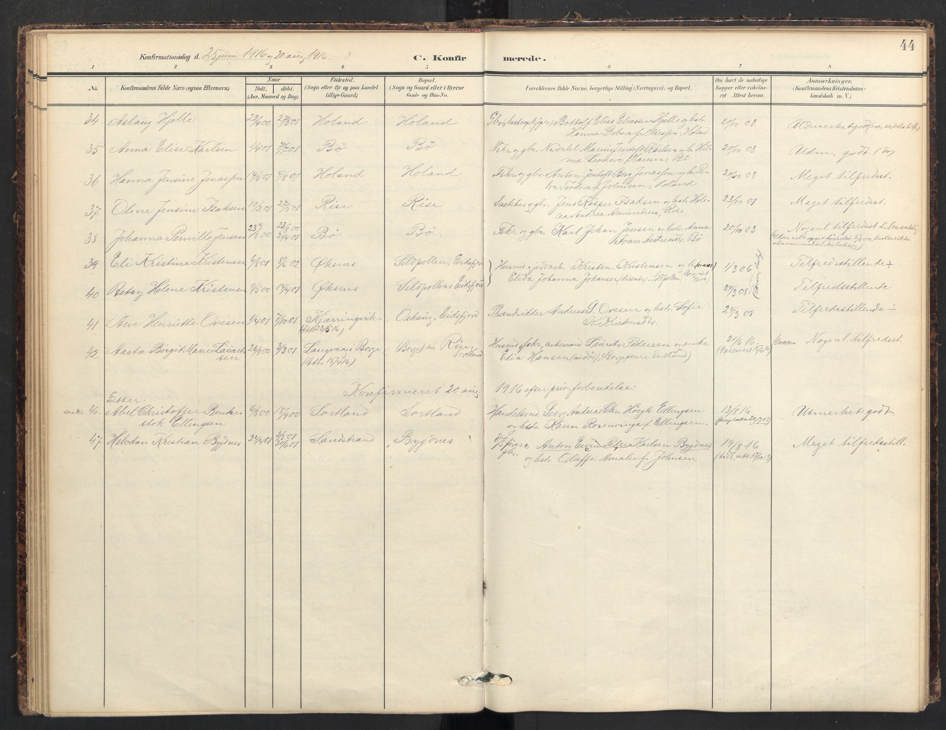 Ministerialprotokoller, klokkerbøker og fødselsregistre - Nordland, AV/SAT-A-1459/895/L1375: Parish register (official) no. 895A10, 1907-1938, p. 44