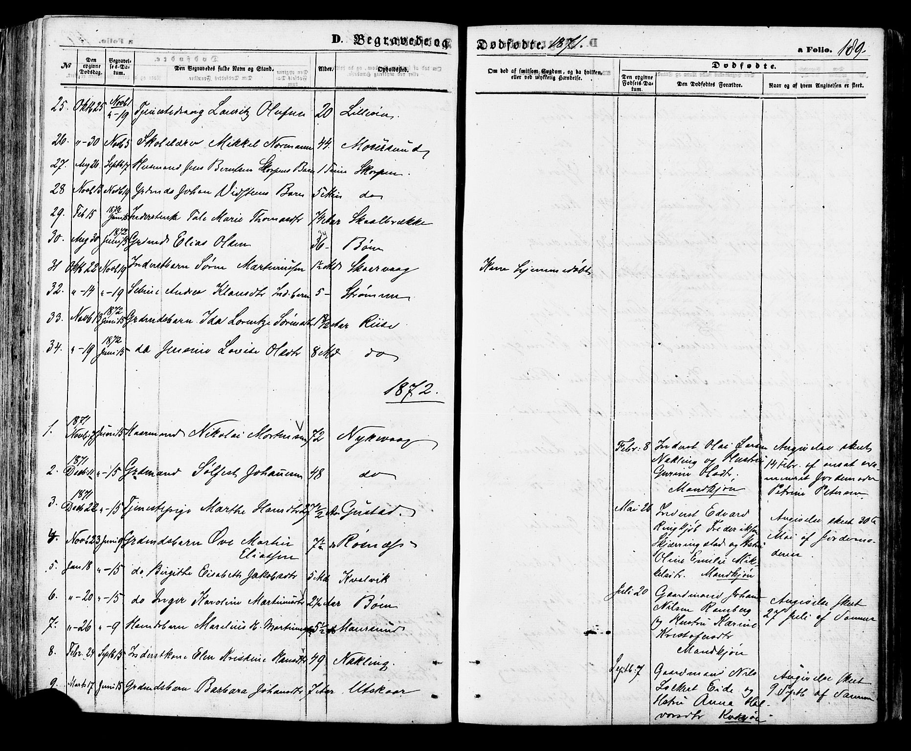 Ministerialprotokoller, klokkerbøker og fødselsregistre - Nordland, SAT/A-1459/891/L1301: Parish register (official) no. 891A06, 1870-1878, p. 189