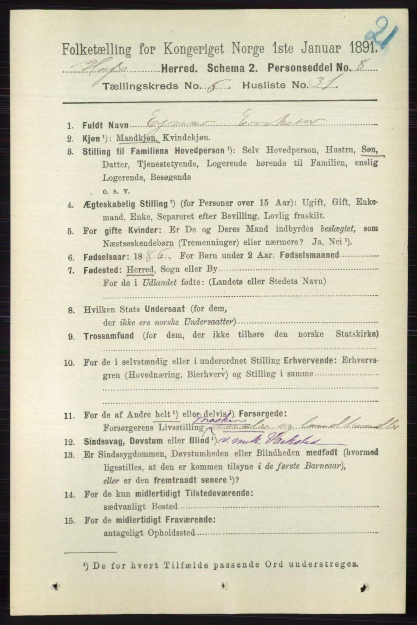 RA, 1891 census for 0714 Hof, 1891, p. 1983