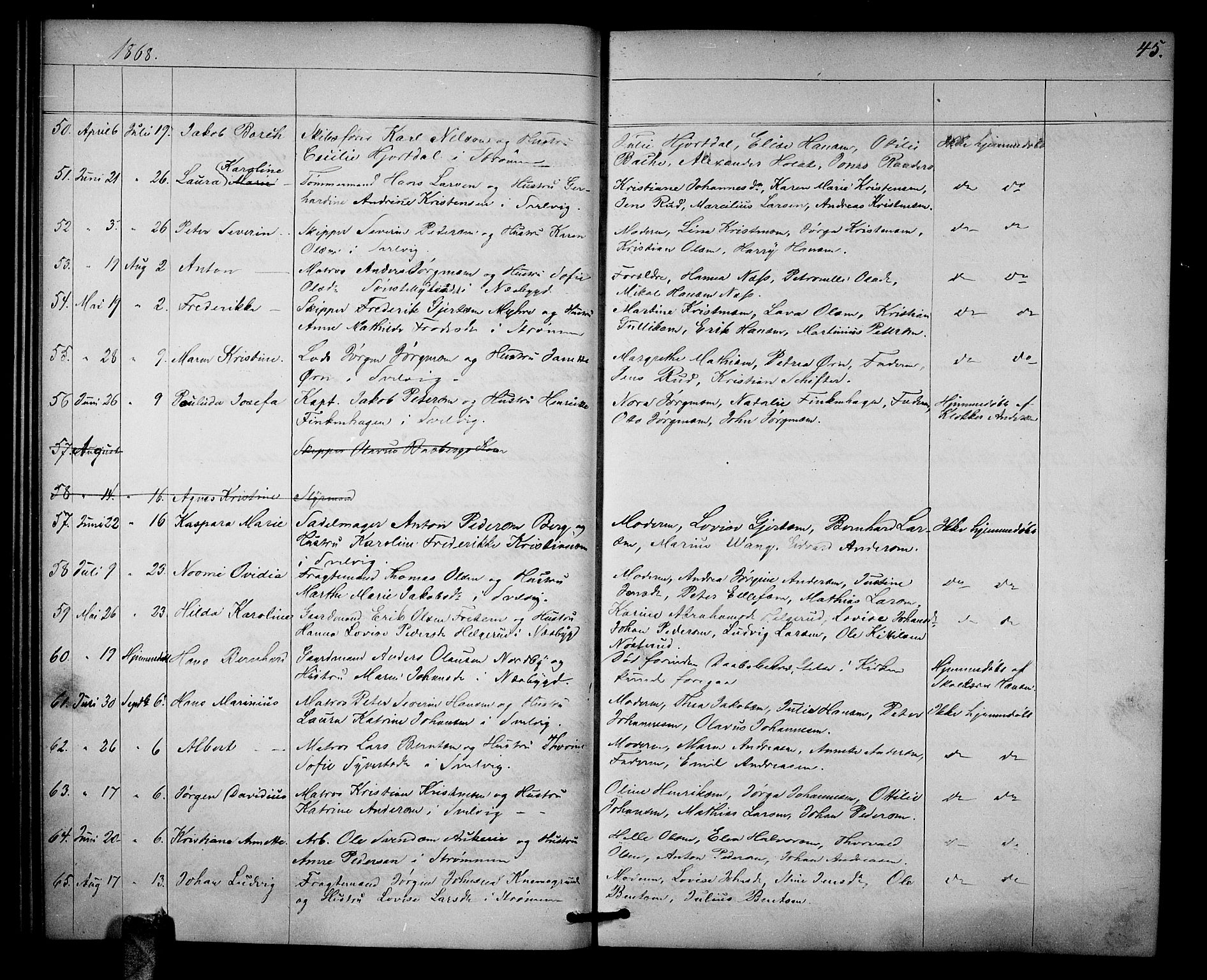 Strømm kirkebøker, AV/SAKO-A-322/G/Ga/L0001: Parish register (copy) no. I 1, 1861-1885, p. 45