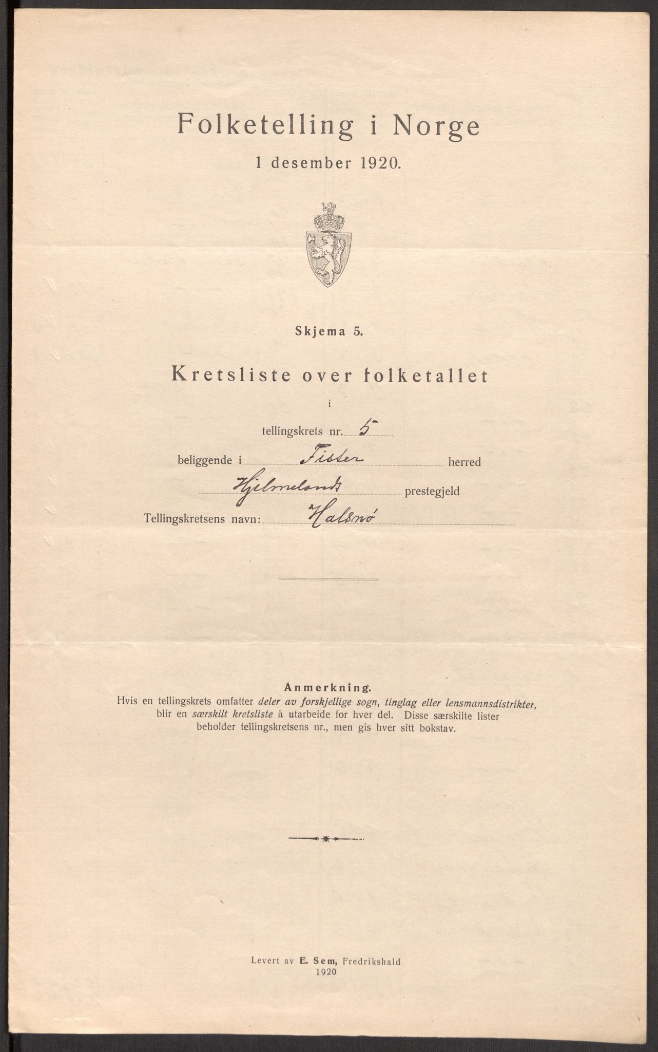 SAST, 1920 census for Fister, 1920, p. 23