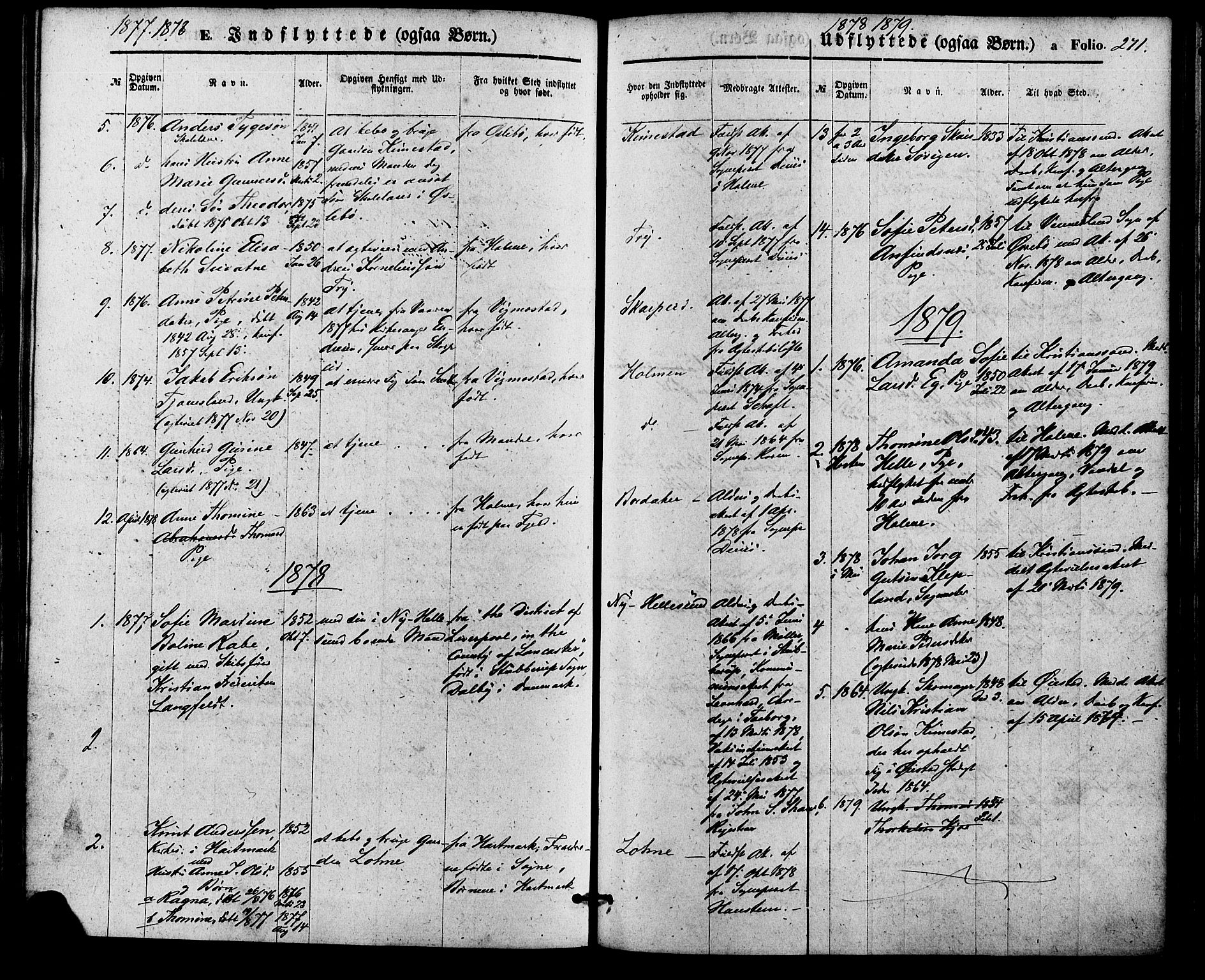 Søgne sokneprestkontor, SAK/1111-0037/F/Fa/Fab/L0011: Parish register (official) no. A 11, 1869-1879, p. 271