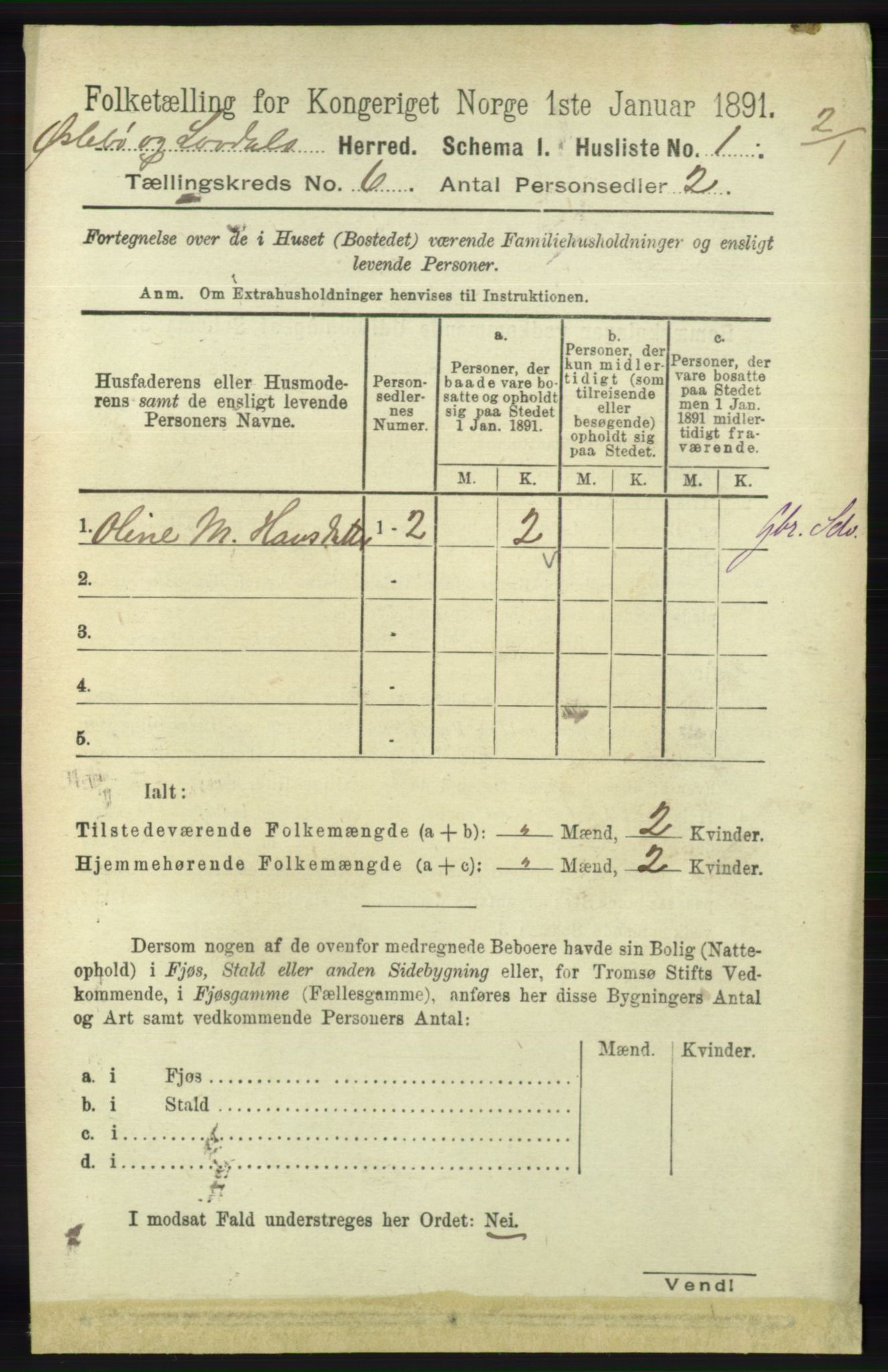 RA, 1891 census for 1021 Øyslebø og Laudal, 1891, p. 1644