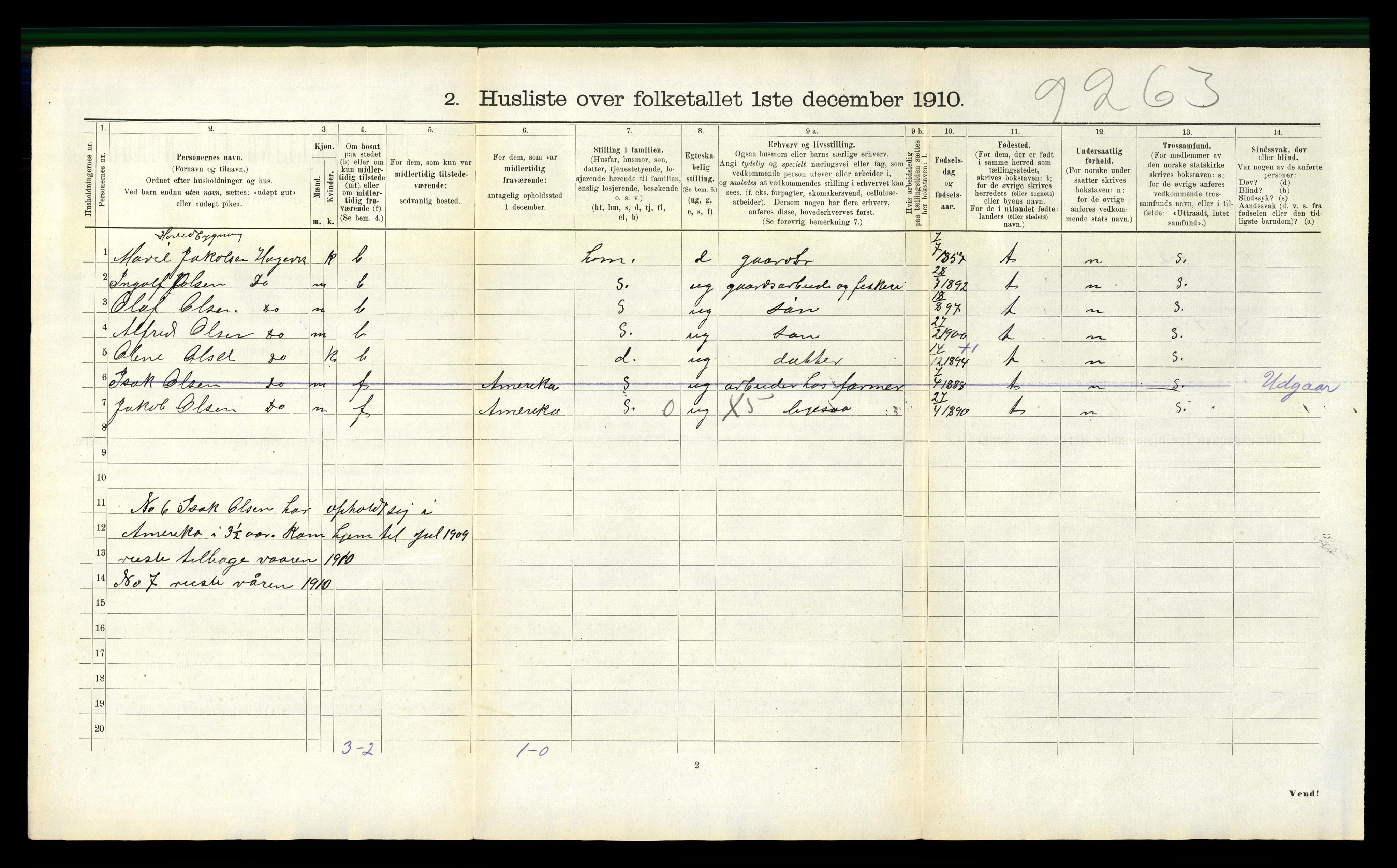 RA, 1910 census for Selje, 1910, p. 1087