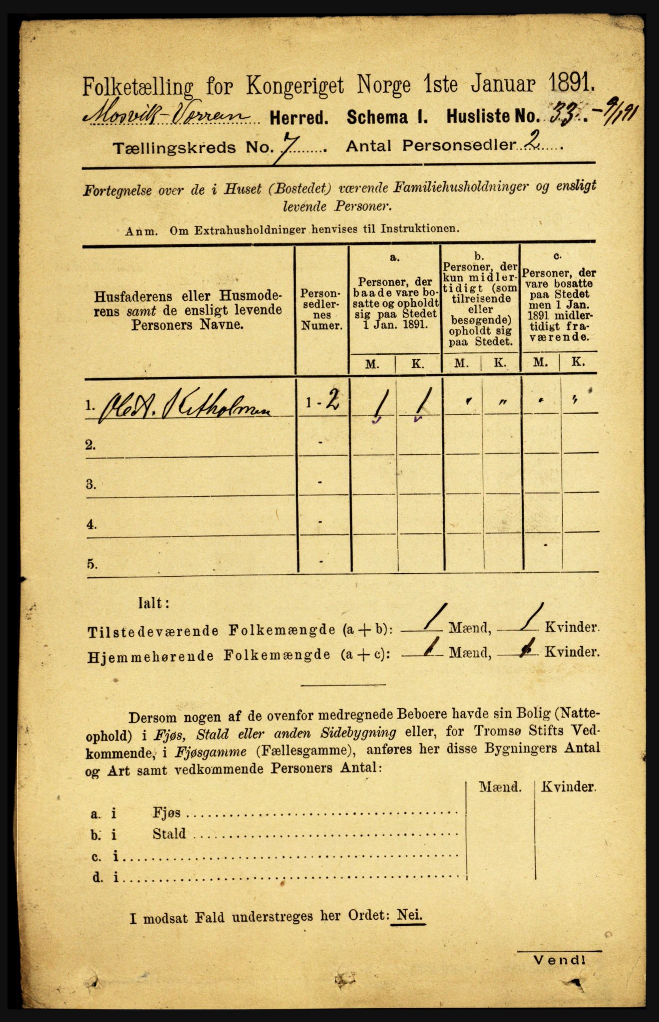 RA, 1891 census for 1723 Mosvik og Verran, 1891, p. 2882