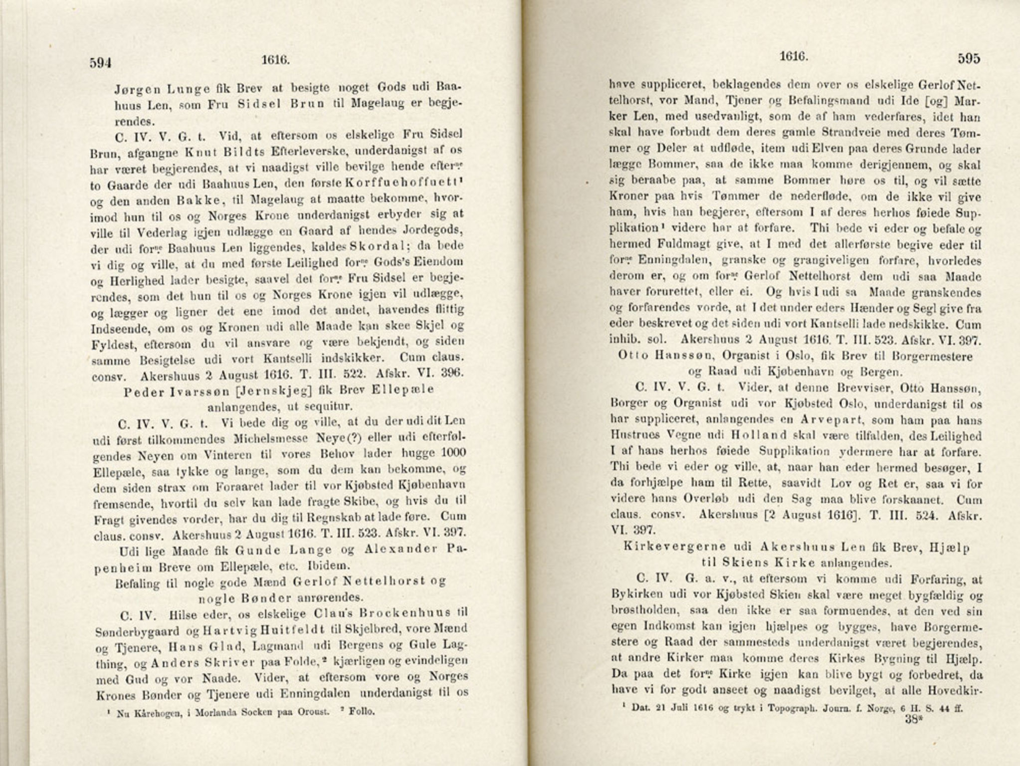 Publikasjoner utgitt av Det Norske Historiske Kildeskriftfond, PUBL/-/-/-: Norske Rigs-Registranter, bind 4, 1603-1618, p. 594-595