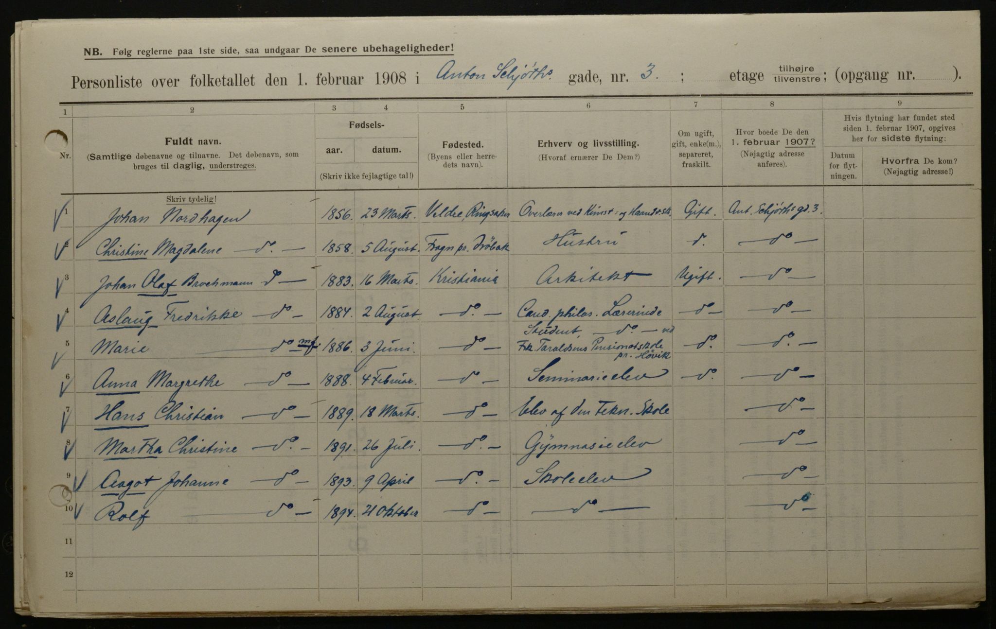 OBA, Municipal Census 1908 for Kristiania, 1908, p. 1536