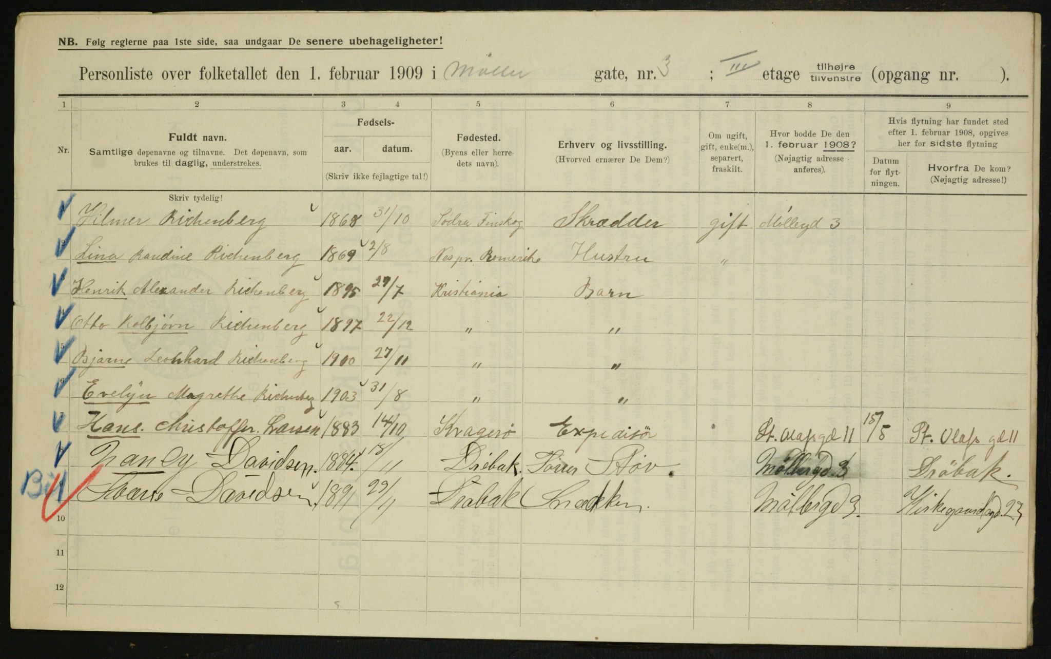 OBA, Municipal Census 1909 for Kristiania, 1909, p. 61937