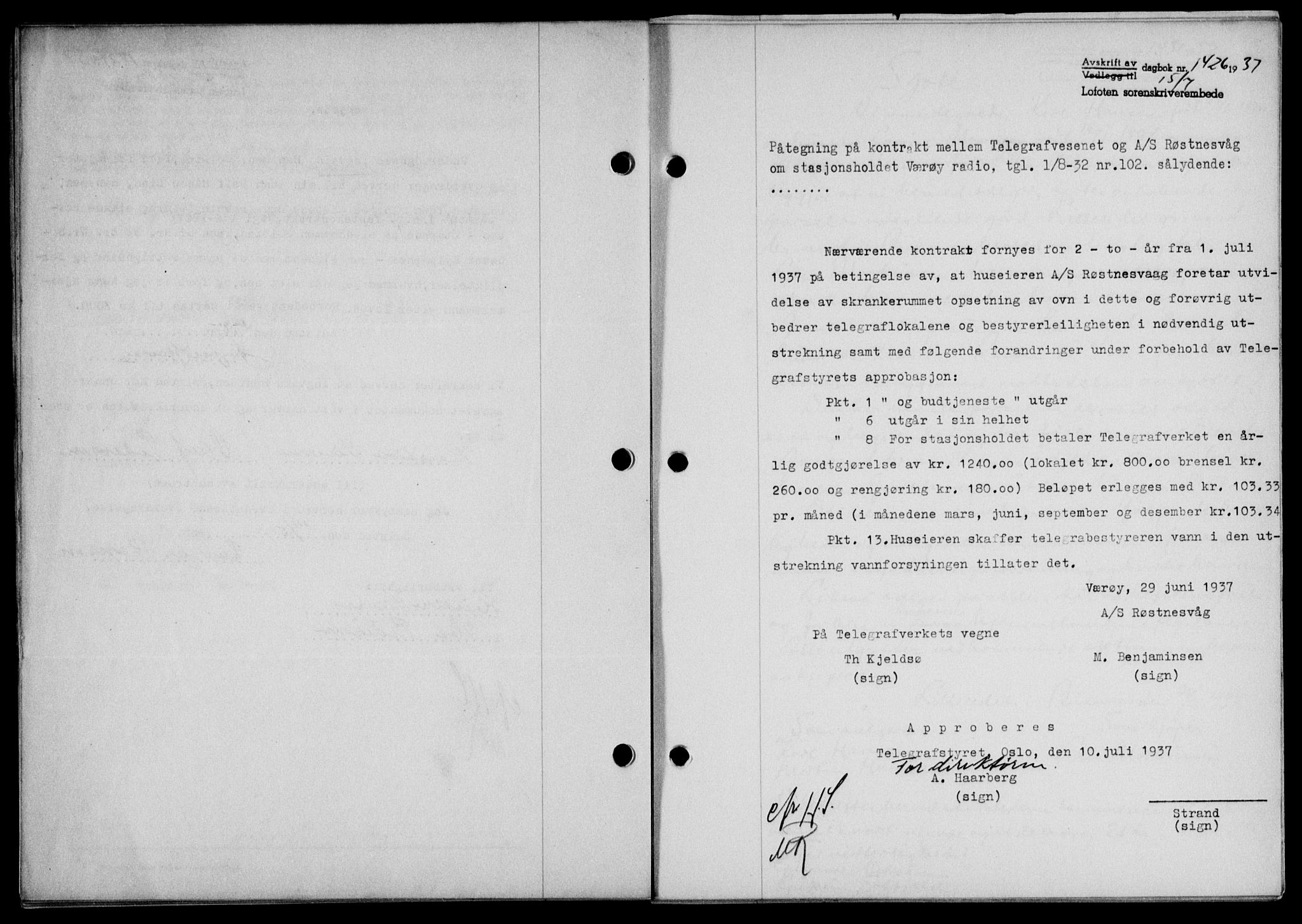 Lofoten sorenskriveri, SAT/A-0017/1/2/2C/L0002a: Mortgage book no. 2a, 1937-1937, Diary no: : 1426/1937