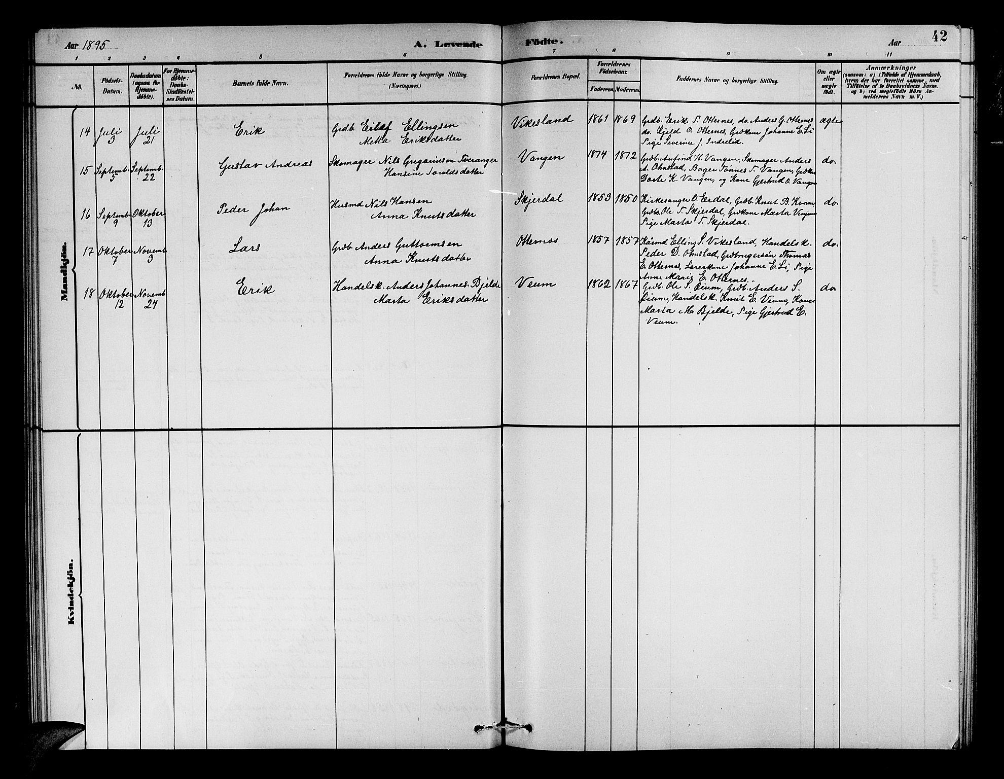 Aurland sokneprestembete, AV/SAB-A-99937/H/Hb/Hba/L0002: Parish register (copy) no. A 2, 1880-1895, p. 42