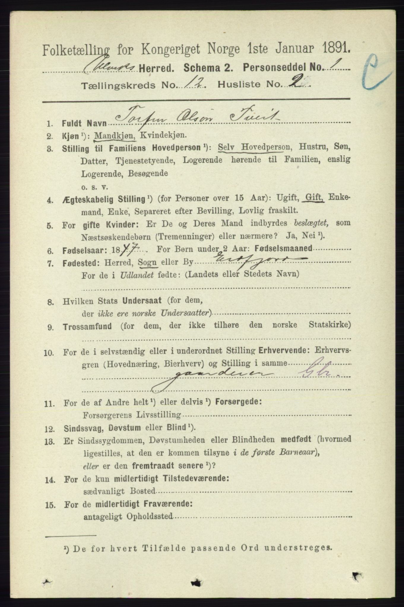 RA, 1891 census for 1233 Ulvik, 1891, p. 3646