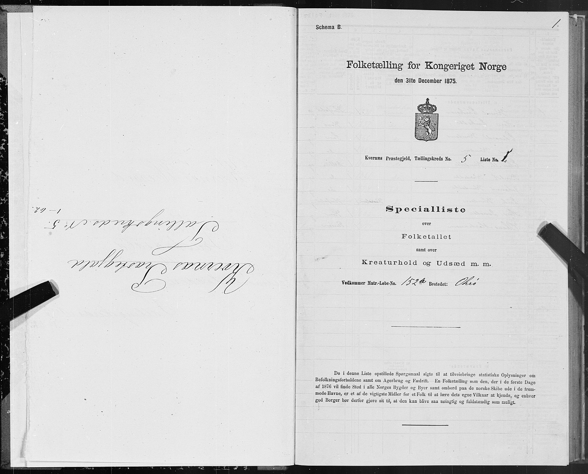 SAT, 1875 census for 1553P Kvernes, 1875, p. 3001