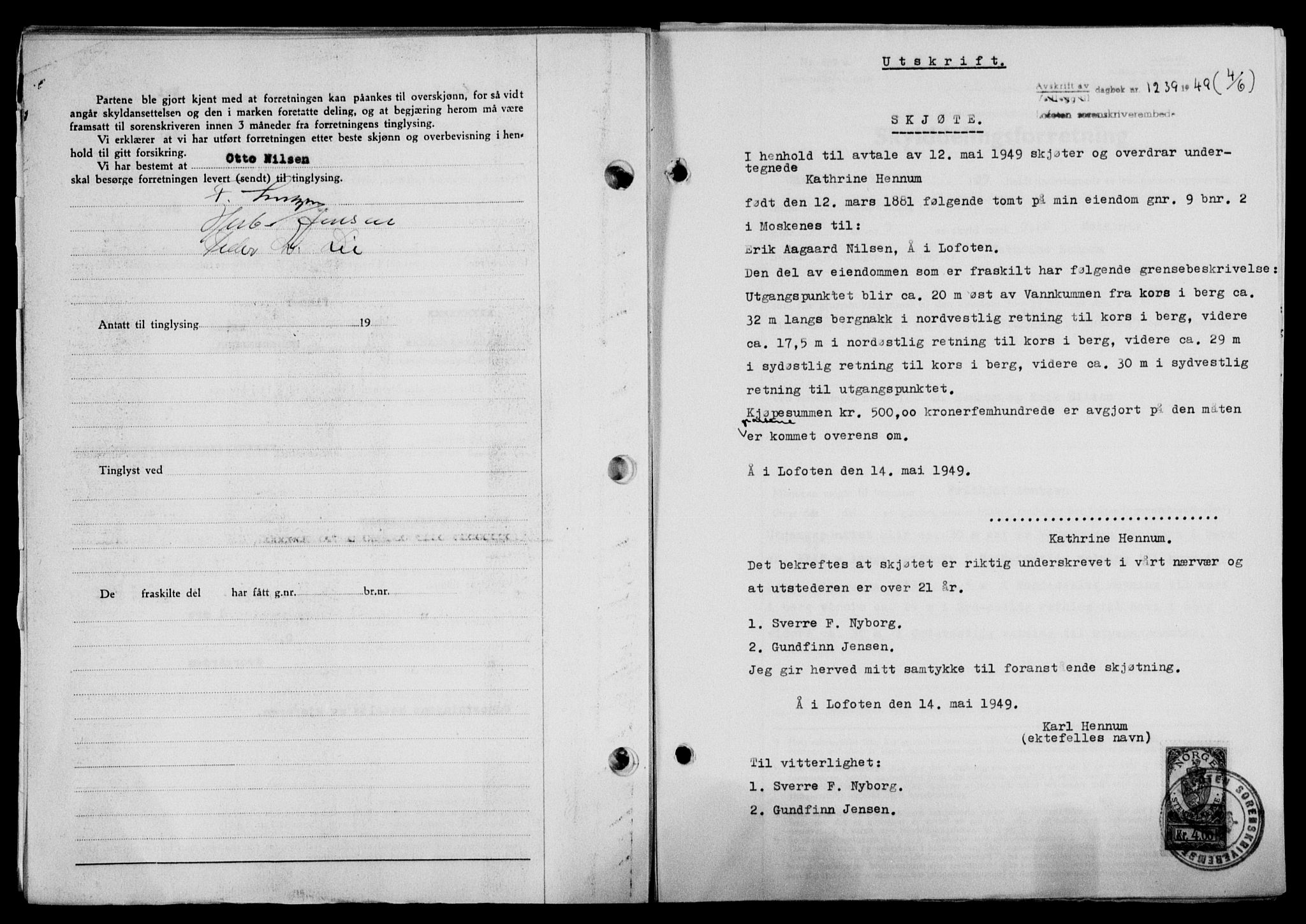 Lofoten sorenskriveri, SAT/A-0017/1/2/2C/L0021a: Mortgage book no. 21a, 1949-1949, Diary no: : 1239/1949