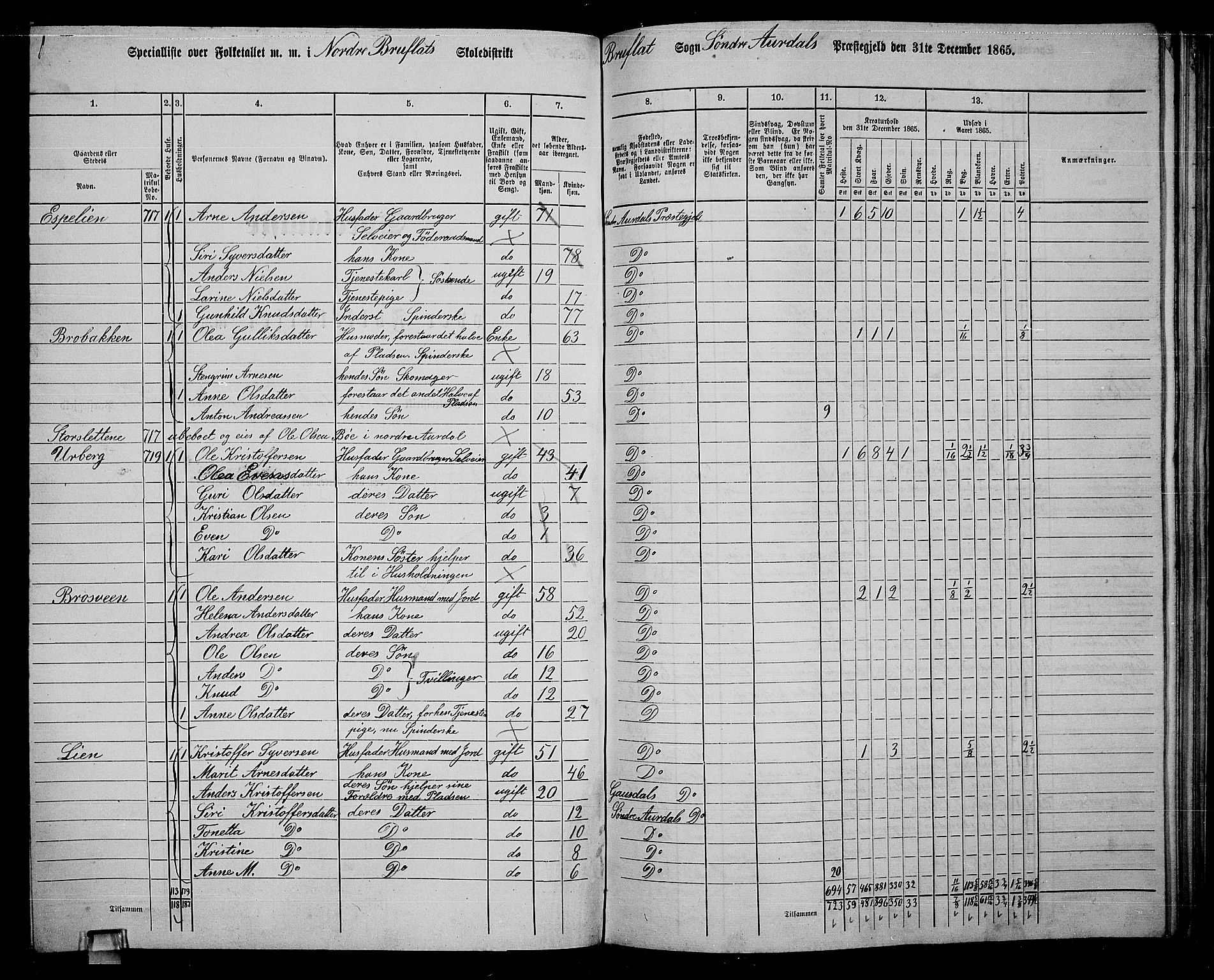 RA, 1865 census for Sør-Aurdal, 1865, p. 211