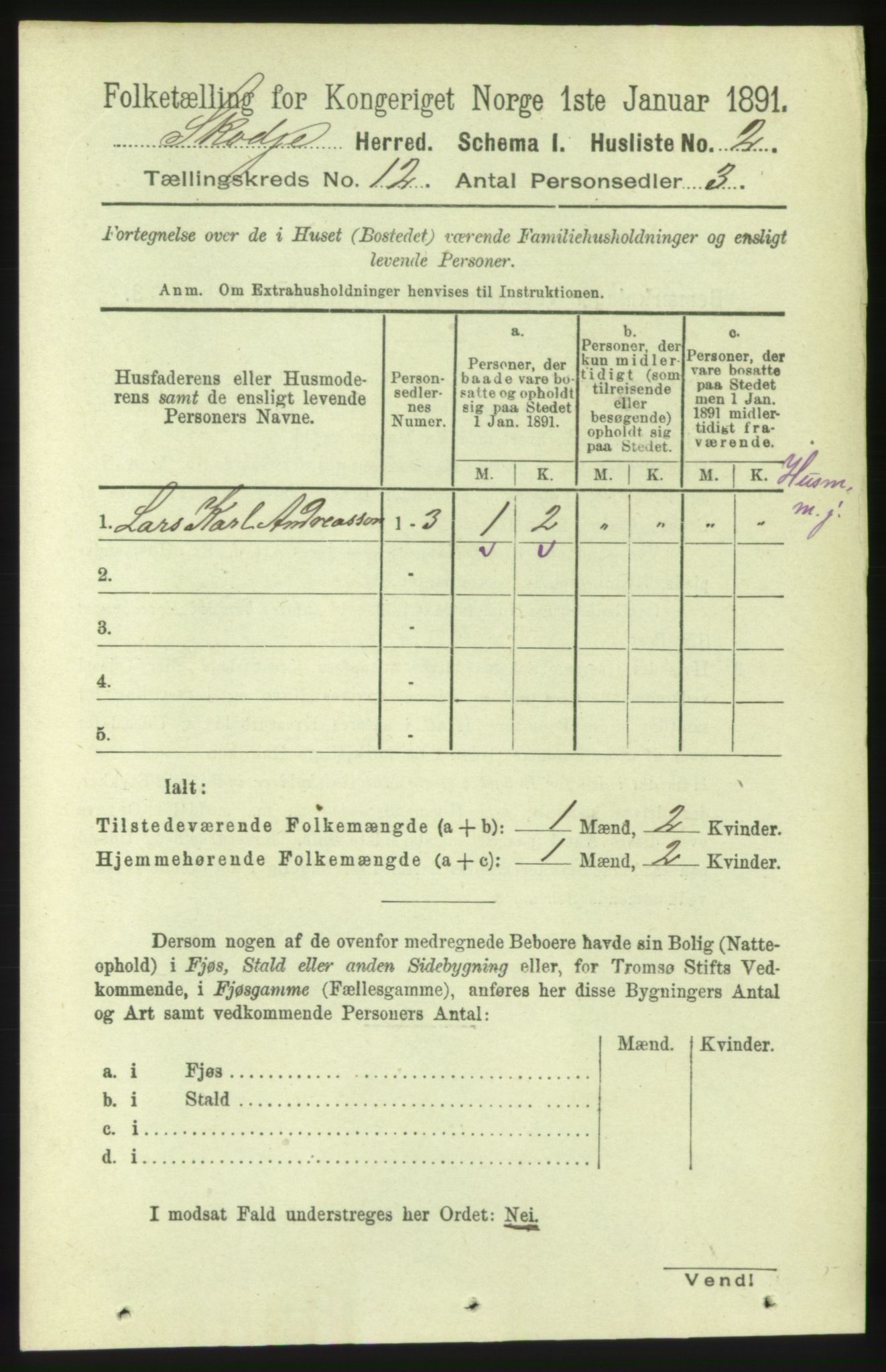 RA, 1891 census for 1529 Skodje, 1891, p. 2388