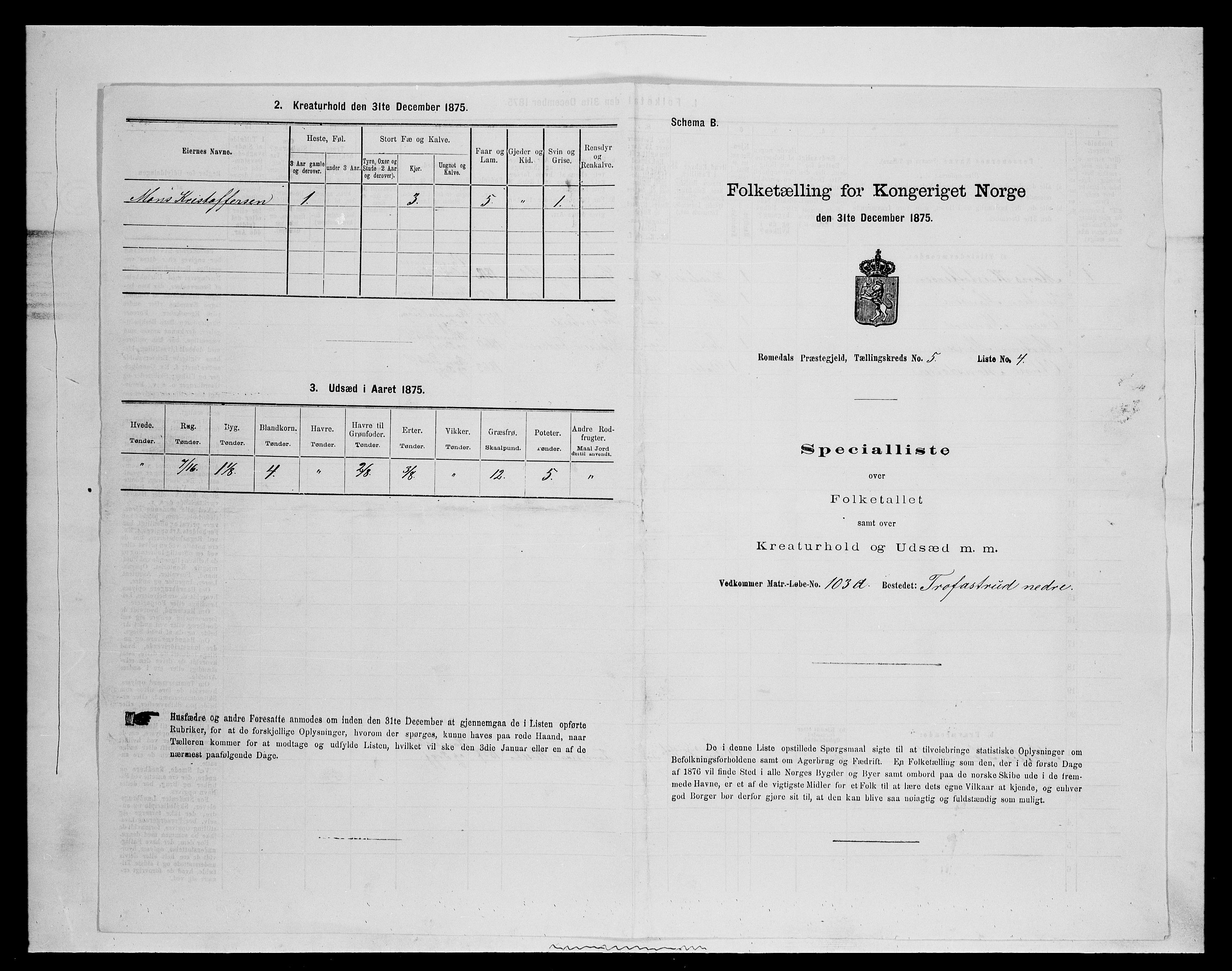 SAH, 1875 census for 0416P Romedal, 1875, p. 723