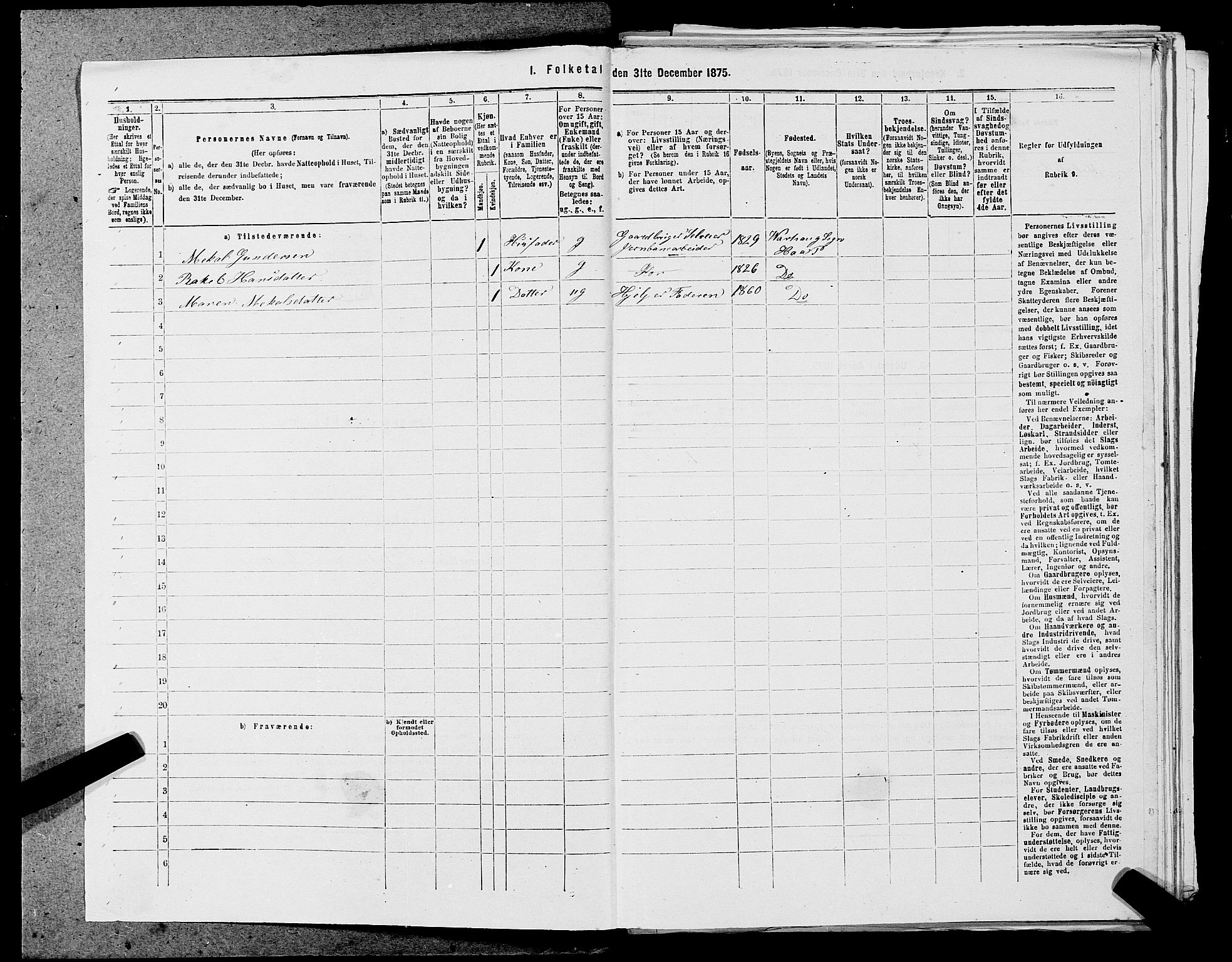 SAST, 1875 census for 1119P Hå, 1875, p. 957