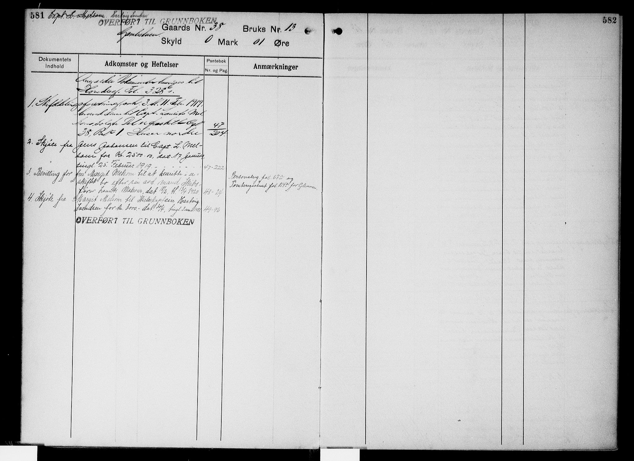 Onsøy sorenskriveri, SAO/A-10474/G/Gb/Gbc/L0003: Mortgage register no. III 3, 1913, p. 581-582