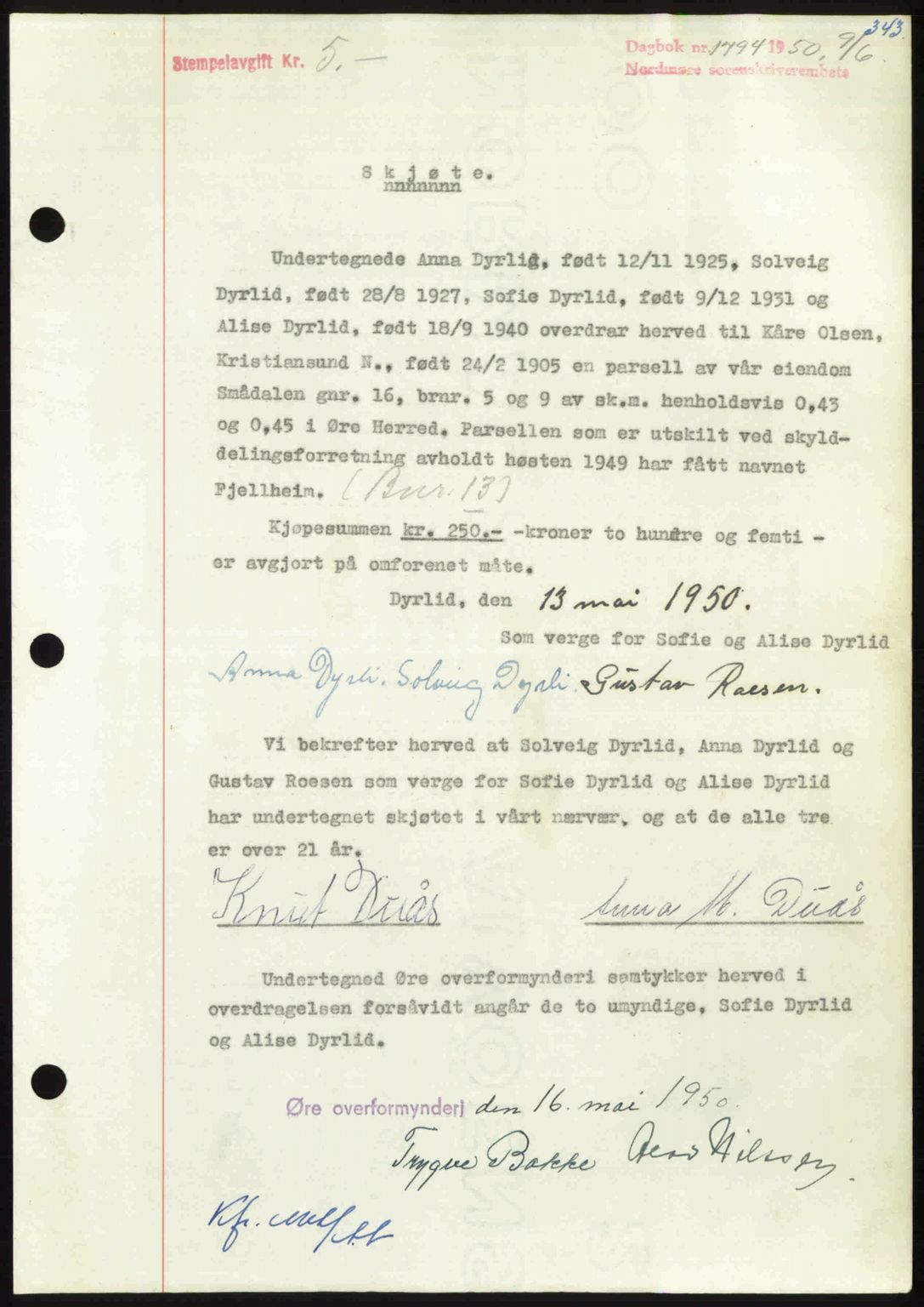 Nordmøre sorenskriveri, AV/SAT-A-4132/1/2/2Ca: Mortgage book no. A115, 1950-1950, Diary no: : 1794/1950