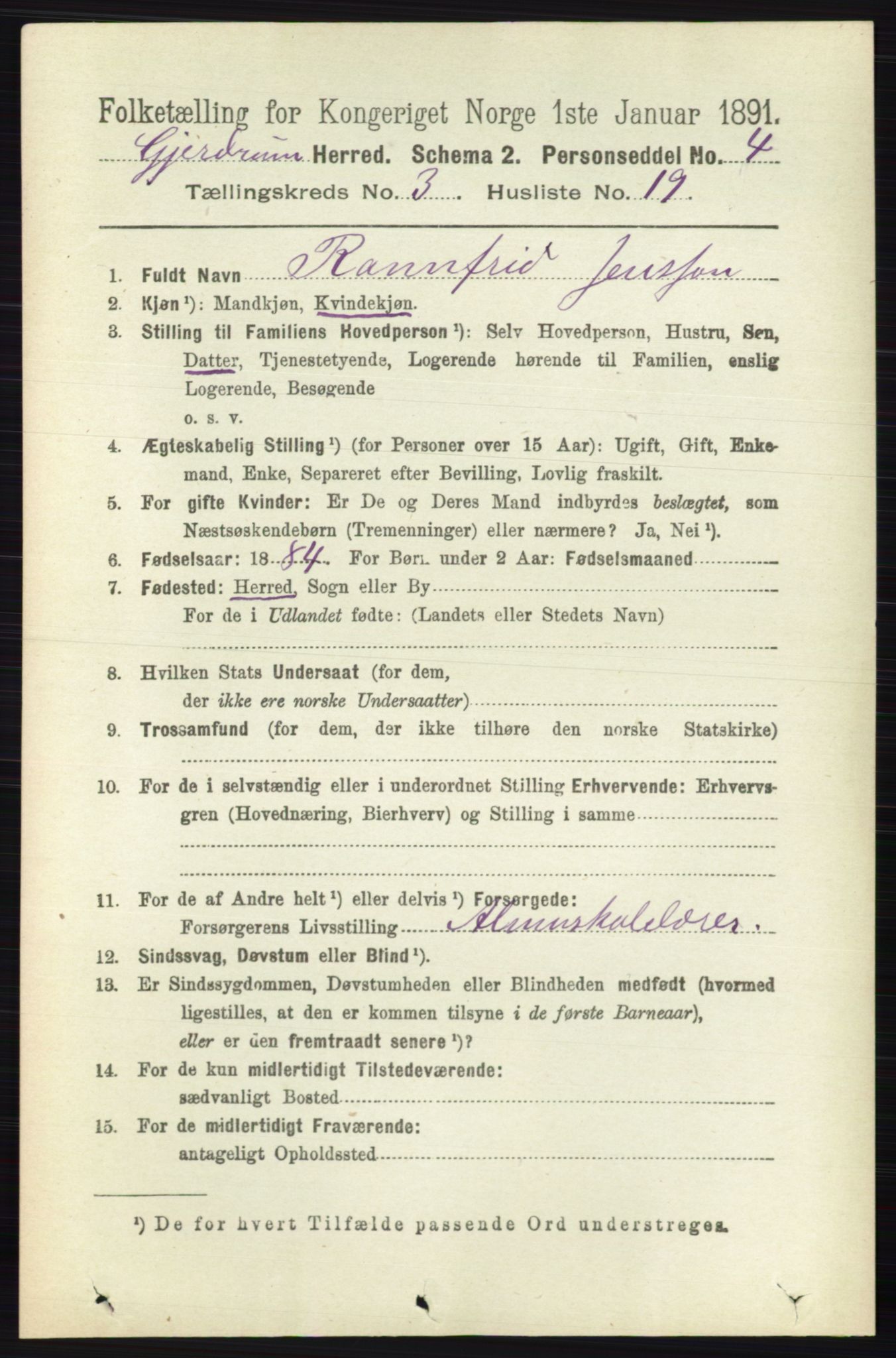 RA, 1891 census for 0234 Gjerdrum, 1891, p. 1364