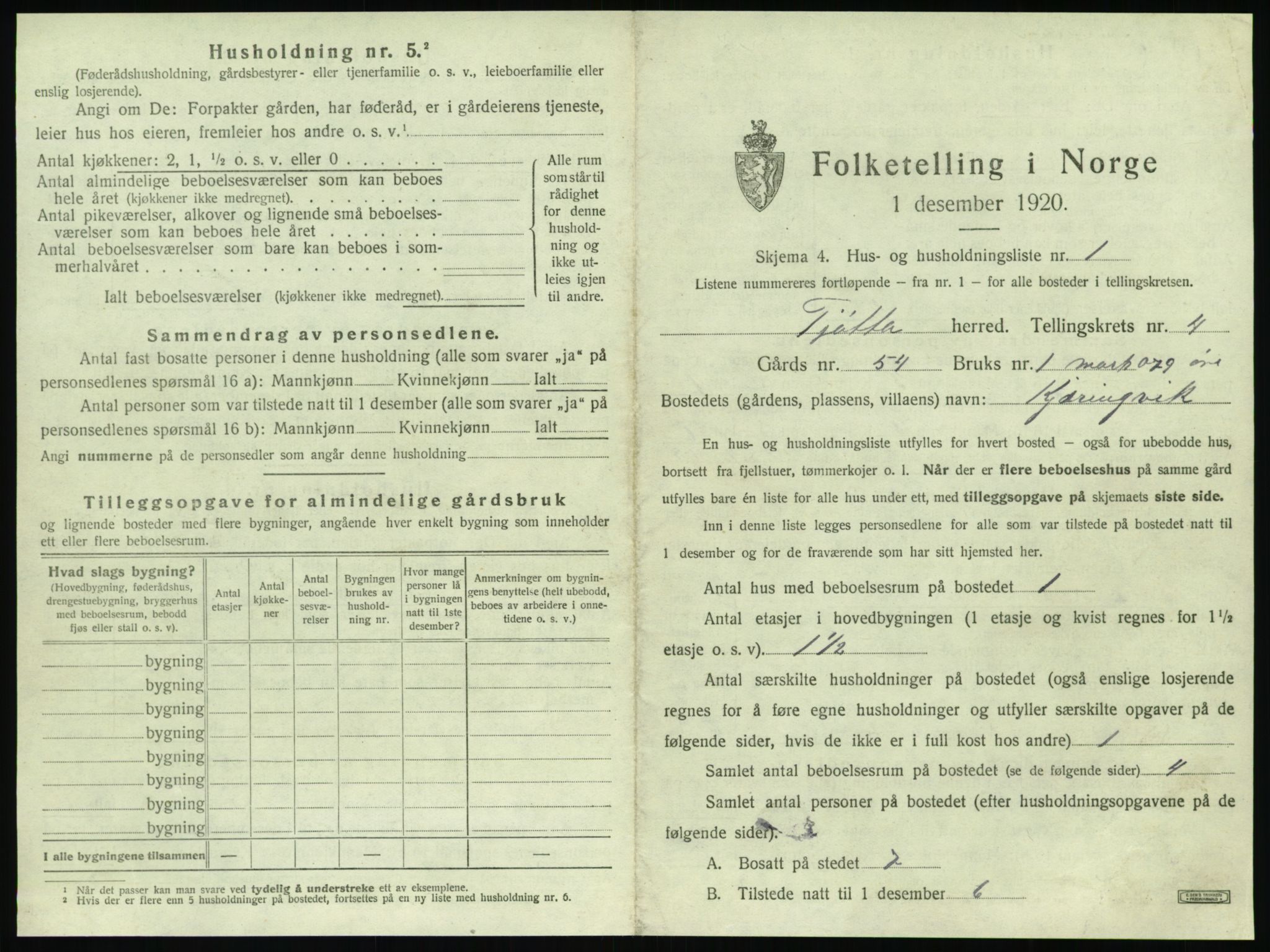 SAT, 1920 census for Tjøtta, 1920, p. 179