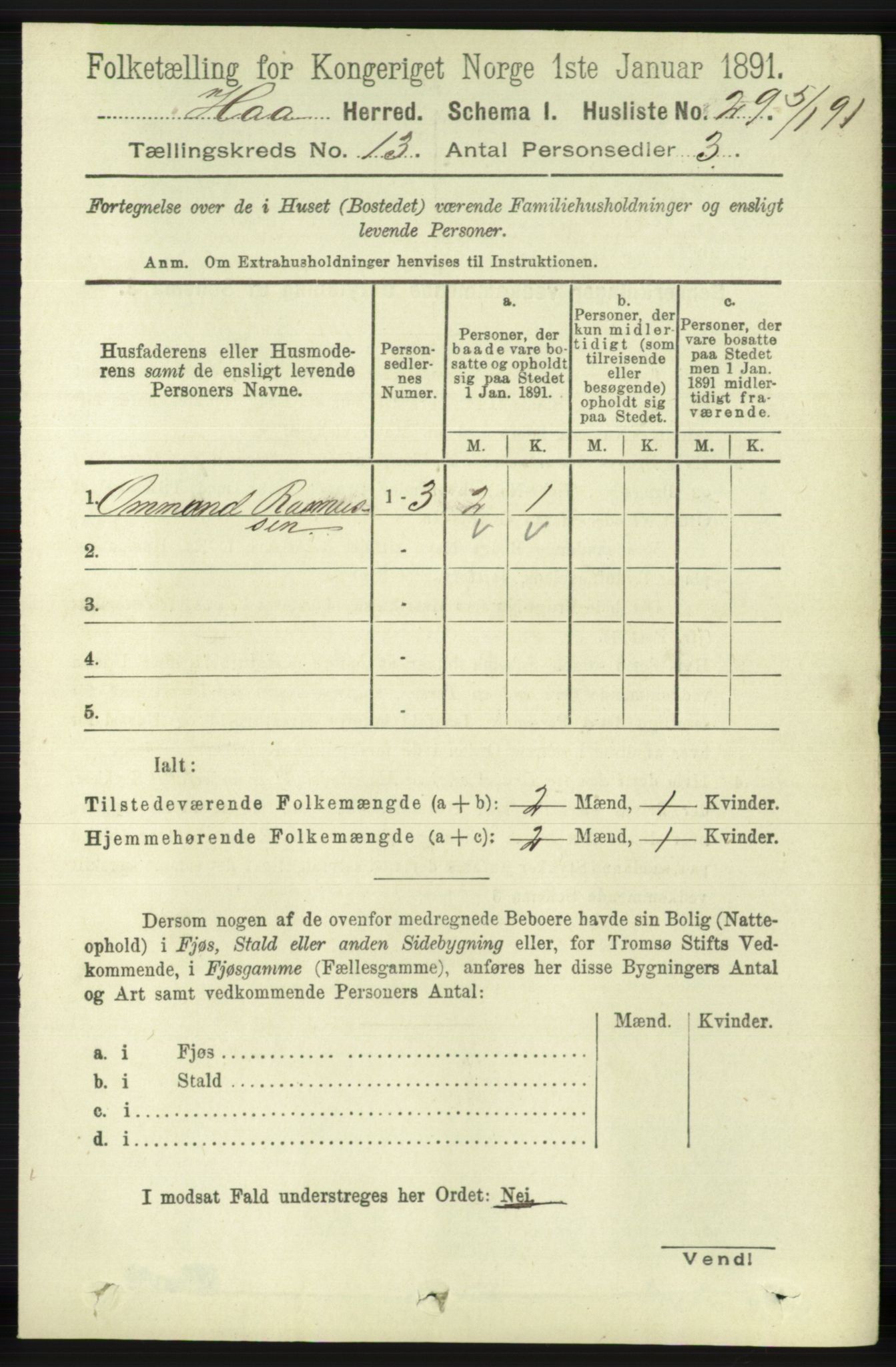 RA, 1891 census for 1119 Hå, 1891, p. 3153