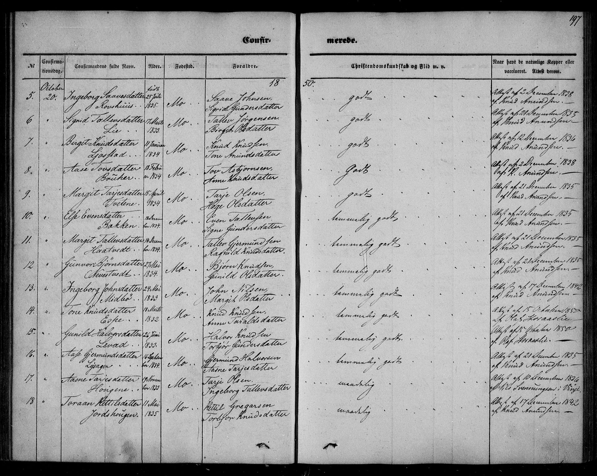 Mo kirkebøker, SAKO/A-286/F/Fa/L0005: Parish register (official) no. I 5, 1844-1864, p. 197