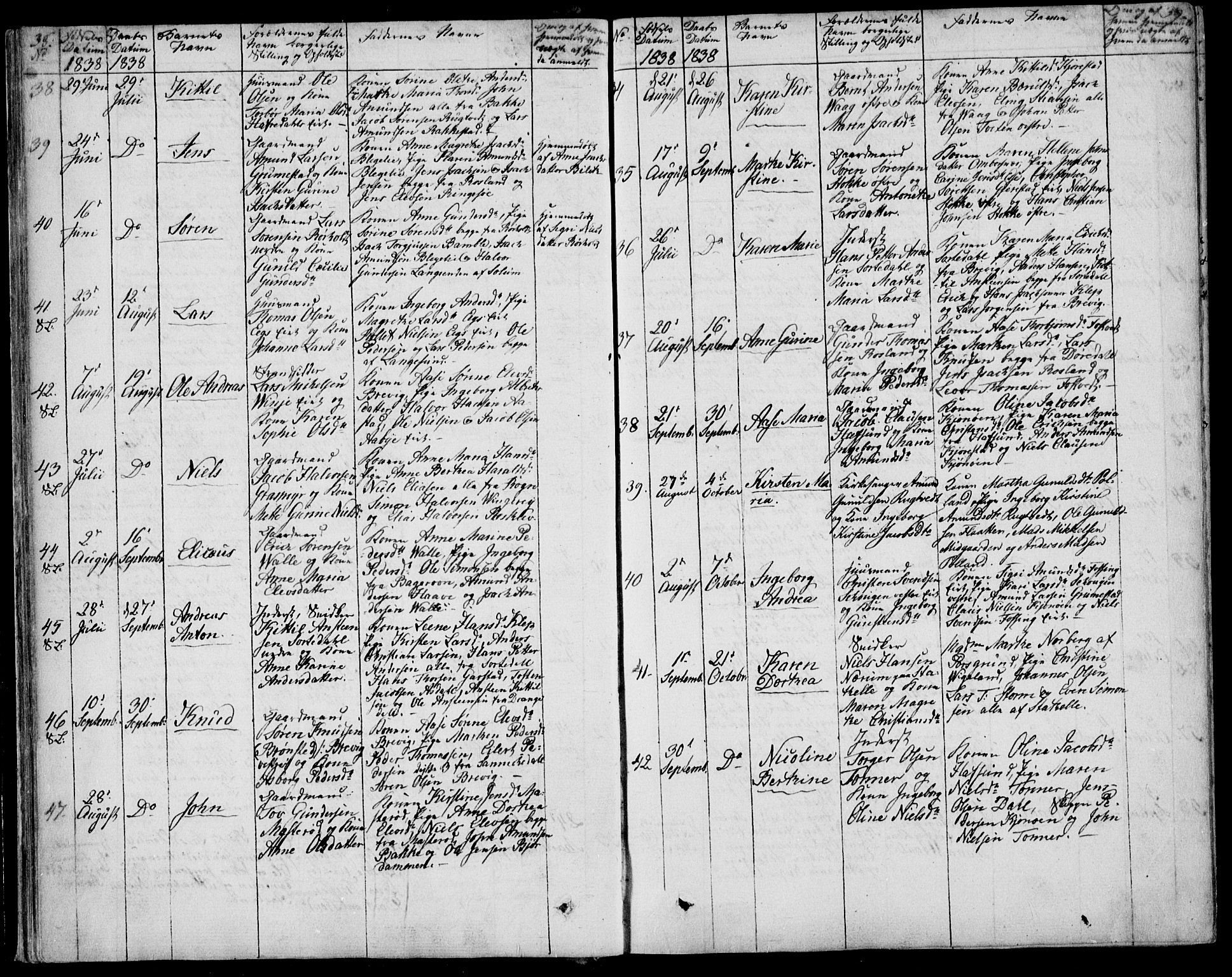 Bamble kirkebøker, AV/SAKO-A-253/F/Fa/L0004: Parish register (official) no. I 4, 1834-1853, p. 38-39