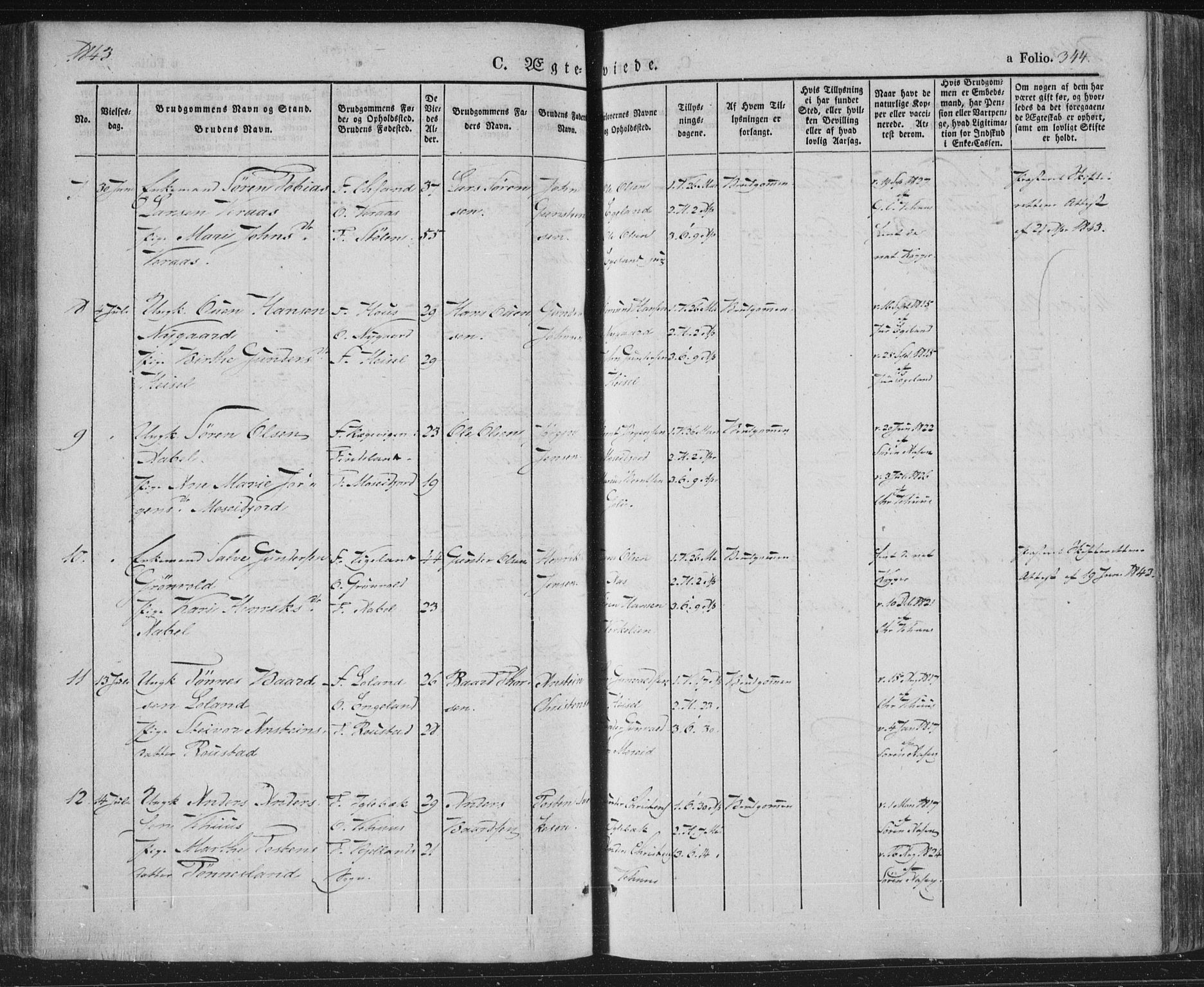 Vennesla sokneprestkontor, AV/SAK-1111-0045/Fa/Fac/L0004: Parish register (official) no. A 4, 1834-1855, p. 344