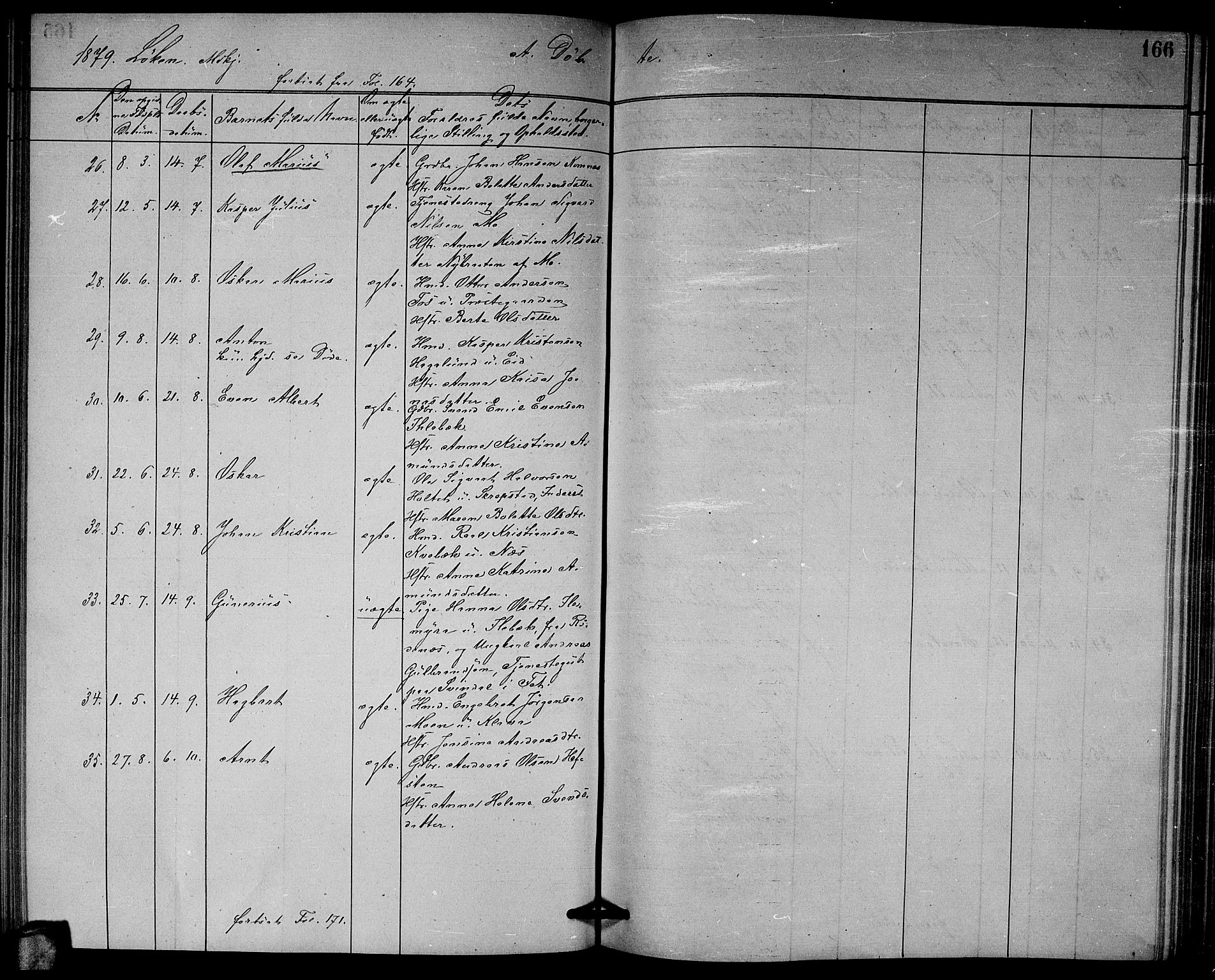 Høland prestekontor Kirkebøker, AV/SAO-A-10346a/G/Ga/L0006: Parish register (copy) no. I 6, 1869-1879, p. 166